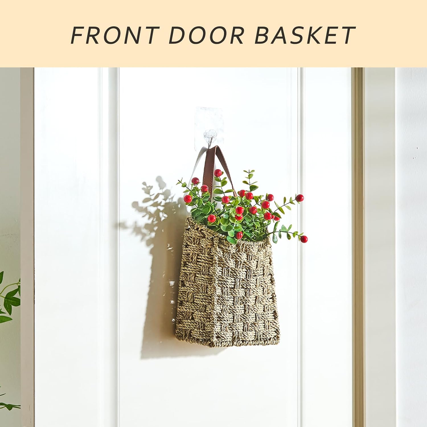 Wall Hanging Pocket Basket Portable Storage Basket Decorative Boho Mounted Organizer / Seagrass