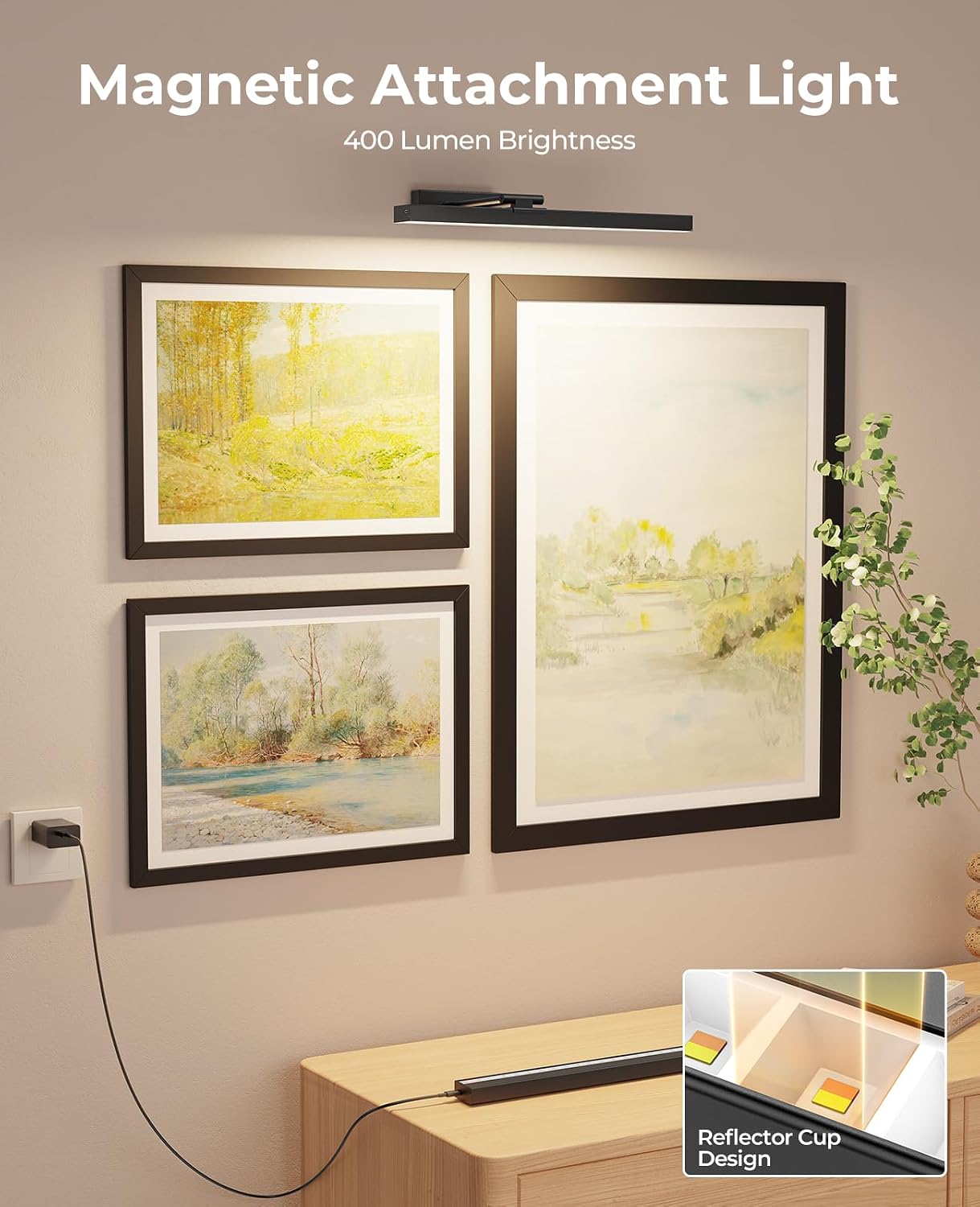 Picture Light Battery Operated, 16in Wireless Art Light for Paintings CCT Dimmable Recharging Battery Picture Light