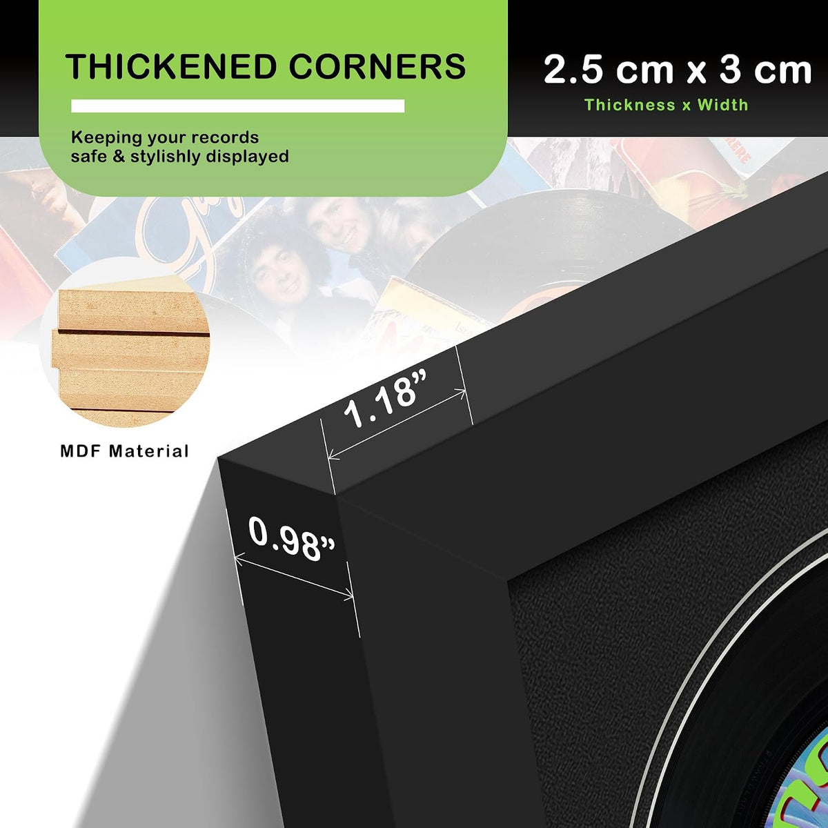 DUENPY 15.6x31.5 Vinyl Frame For 12.5x12.5 Cover Double Black Mat | Displays 12.5x12.5 Album Cover Art, Supports Wall