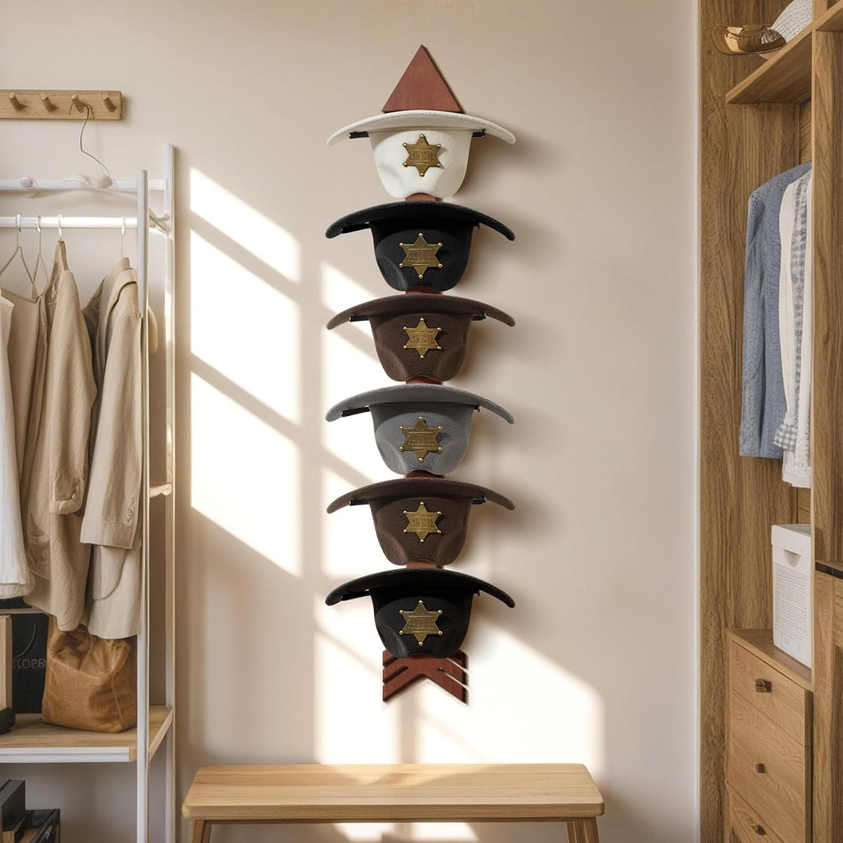 Cowboy Hat Holder for Wall 6PK Arrow Solid Wood with Metal Western Hat Rack | Wall Decor Hat Organizer Hanger Storage