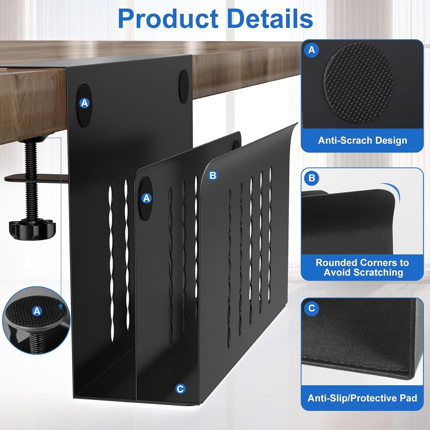HAMOPY Desk Side Storage, 2 Tier Steel Hanging Desk Organizer with Magnetic Pen Holder, No Drilling Standing Desk