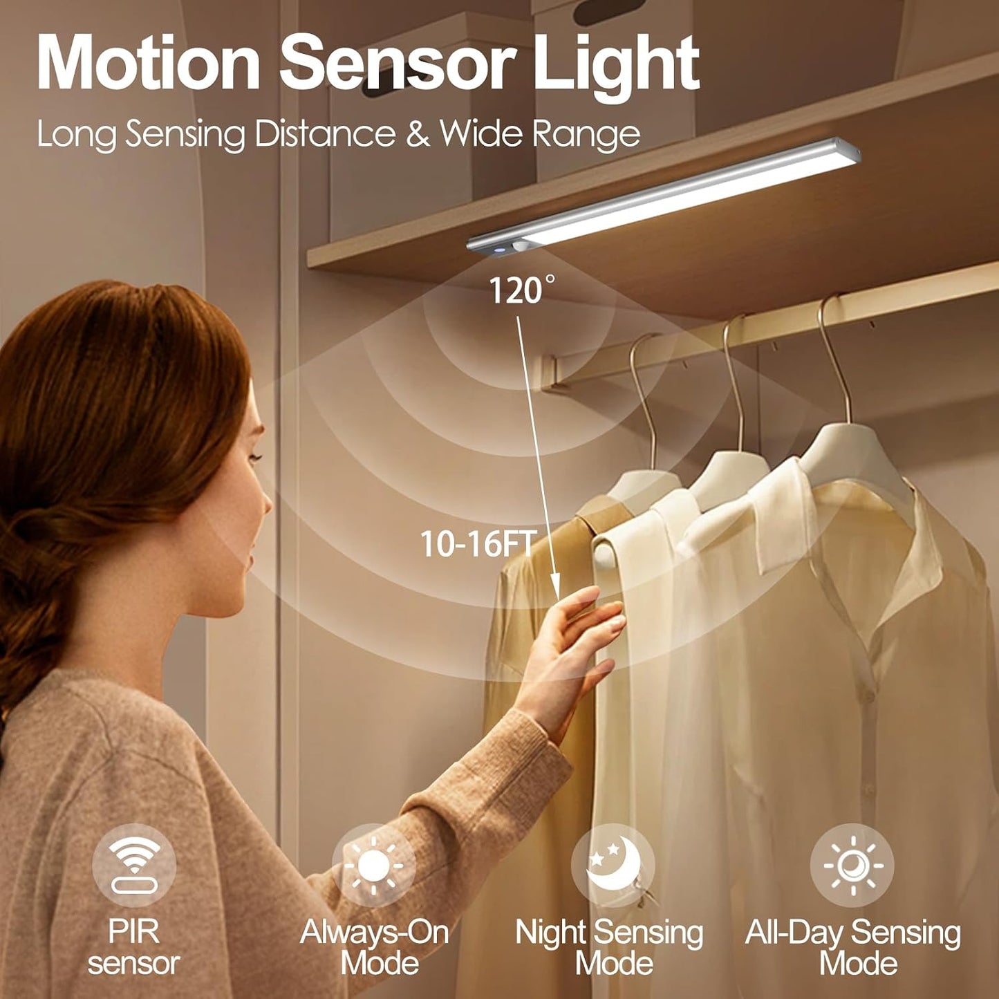 Quntis LED Under Cabinet Lighting Rechargeable, Wireless Motion Sensor Light Indoor, 2 Pack 12" 3000-6000K Dimmable