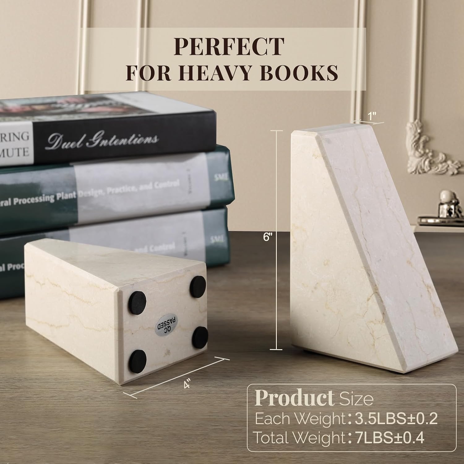 Marble Bookends / Large Bookends for Heavy Books / Trapezoid-beige