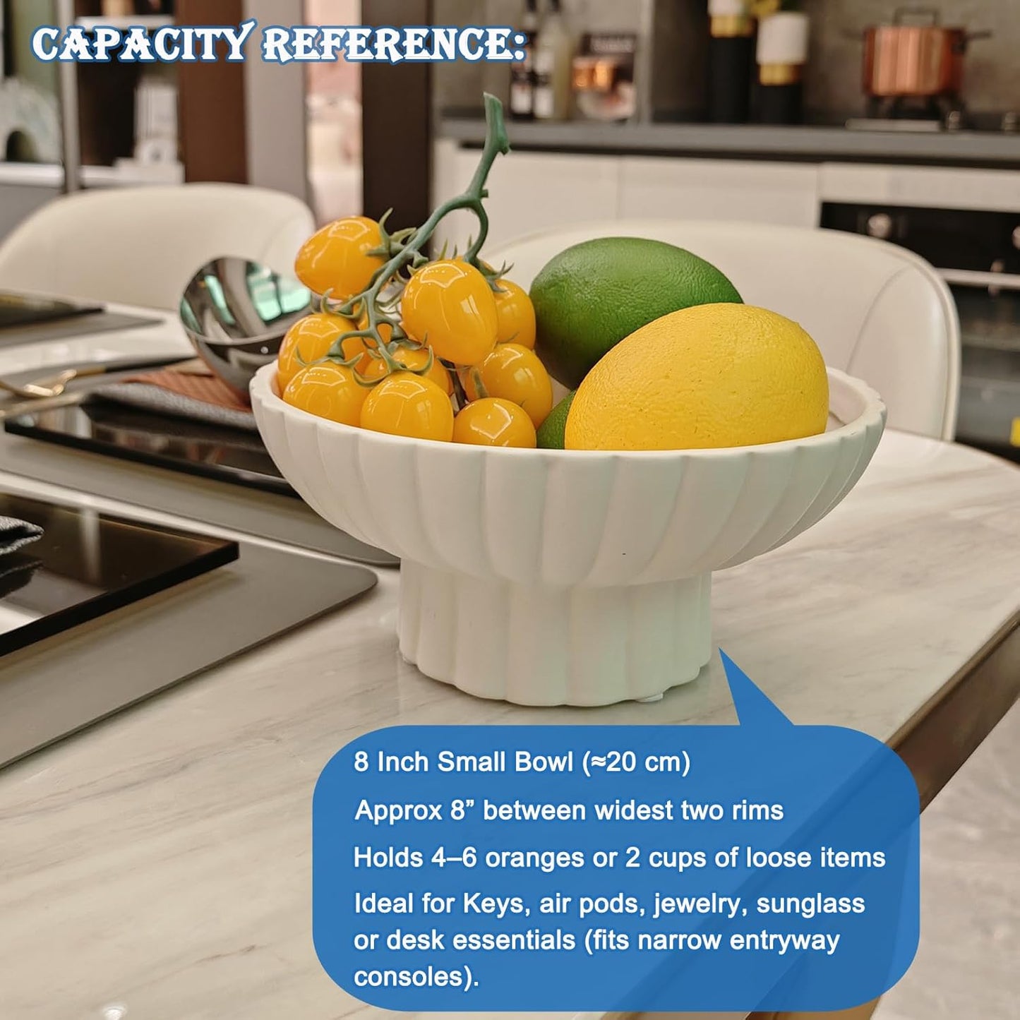 Small Modern Pedestal Decor Fruit Bowl 8" Ceramic