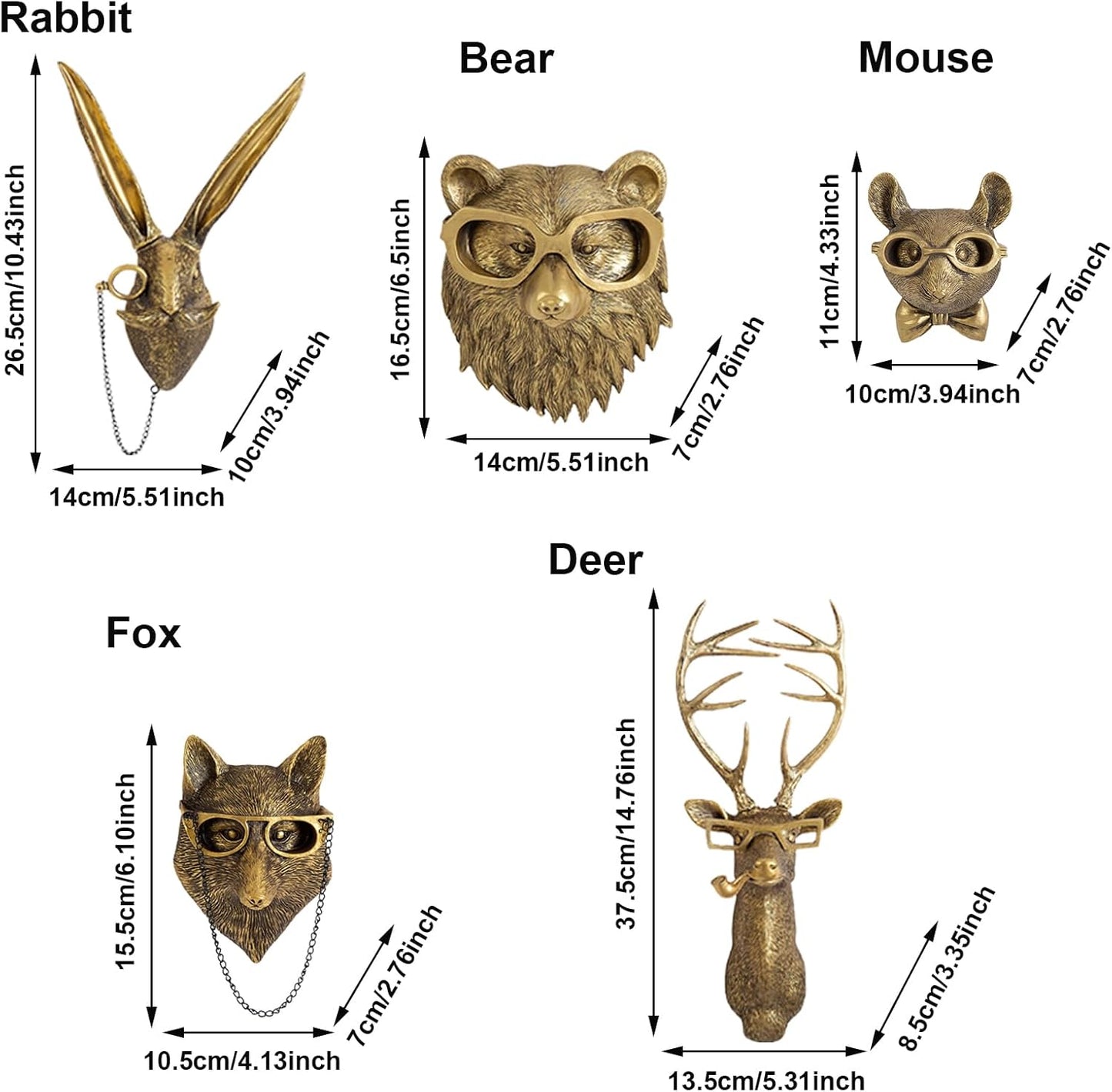 Faux Deer Head Mount / Gold / Set of 5