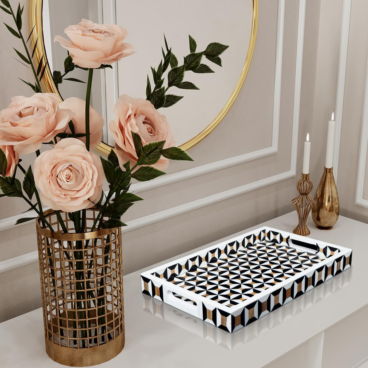 Ottoman Tray / Handmade Pattern Inspired Decorative Tray / 17 x 11 x 2 / Discovery Cypher