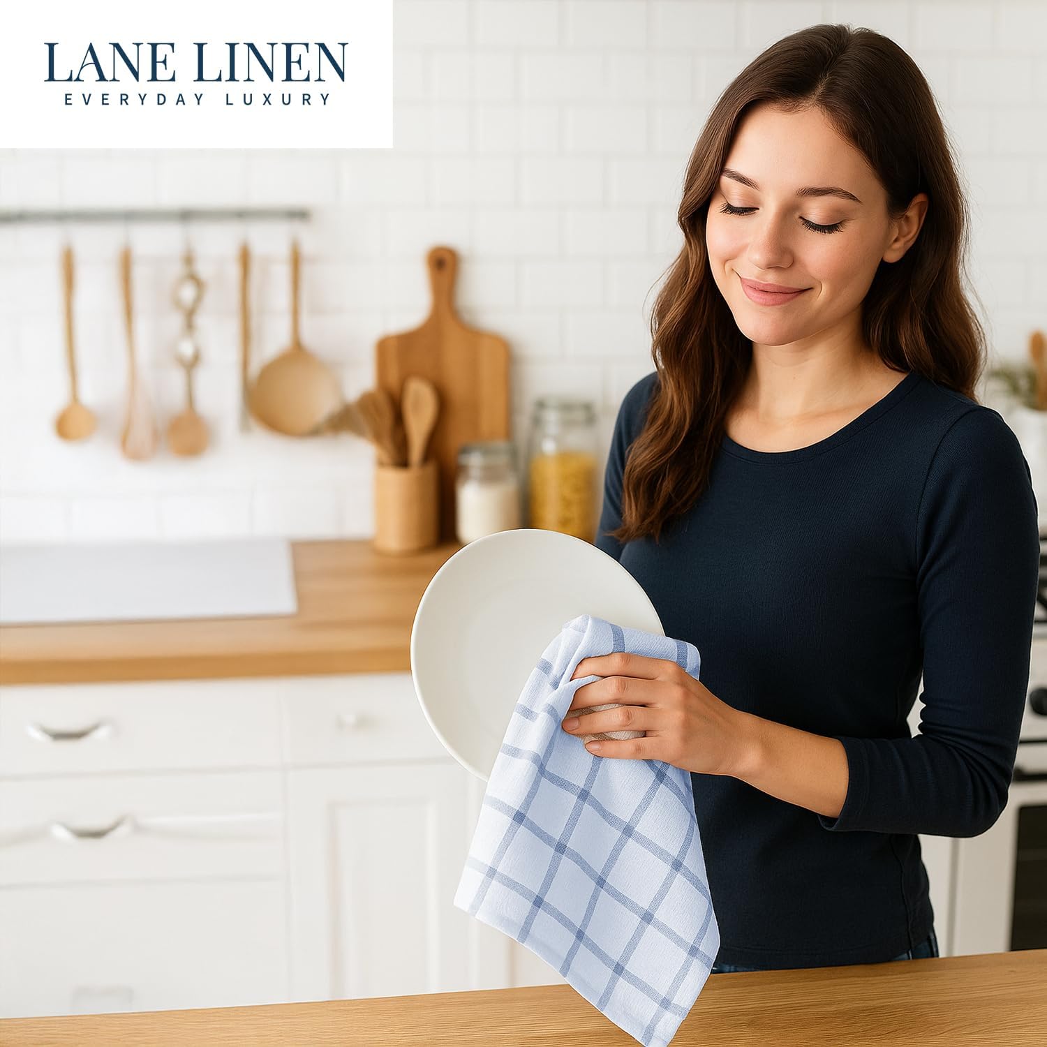 LANE LINEN Dish Towels Set of 12-18” x 28” Soft, Absorbent Cotton Kitchen Towels, Quick-Drying Tea & Hand Towels