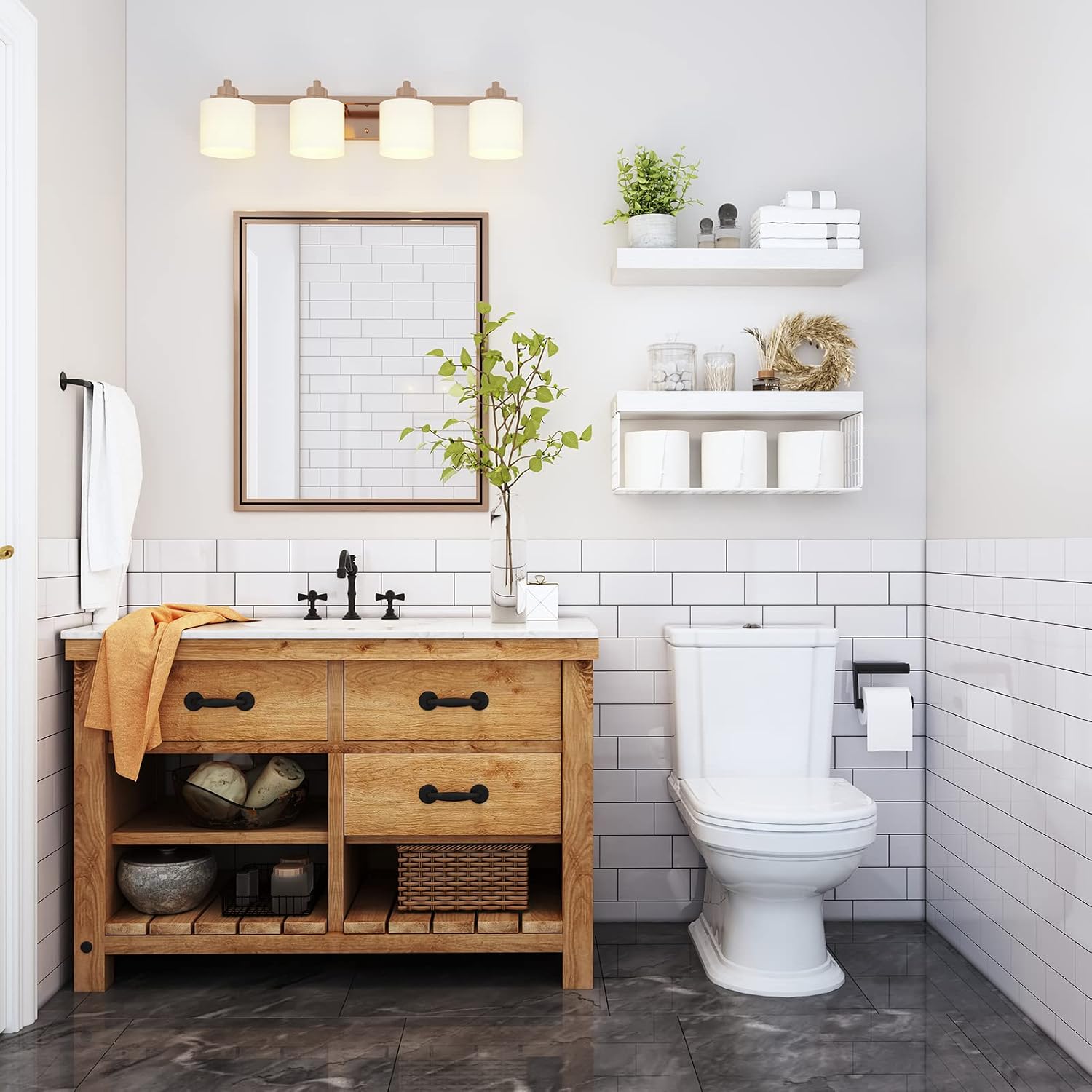 QEEIG White Bathroom Shelves Over Toilet - Wall Mounted Floating Shelves Farmhouse Shelf Toilet Paper Storage Small 16
