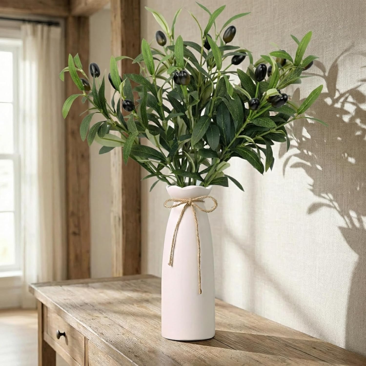 Ceramic Vase / Artificial Plant Olive Branch in Vase / Olive Green / Set of 5