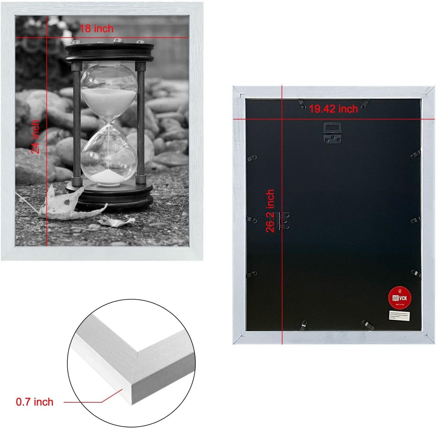 VCK 18x24 Poster Frame Solid Wood White 3 Pack Picture Frames 18 x 24 Inches with Wall Mounting Hanging