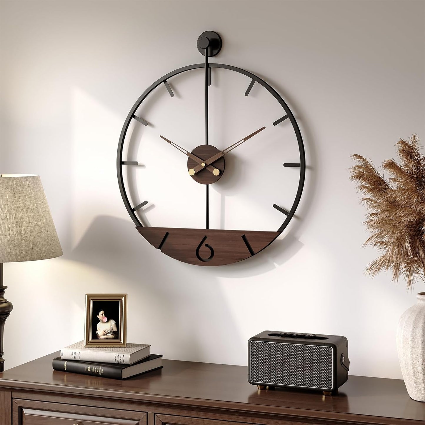 Cuspin 16 Inch Wall Clock Modern Farmhouse Walnut for Living Room Decor | Battery operated, Silent non ticking, wood
