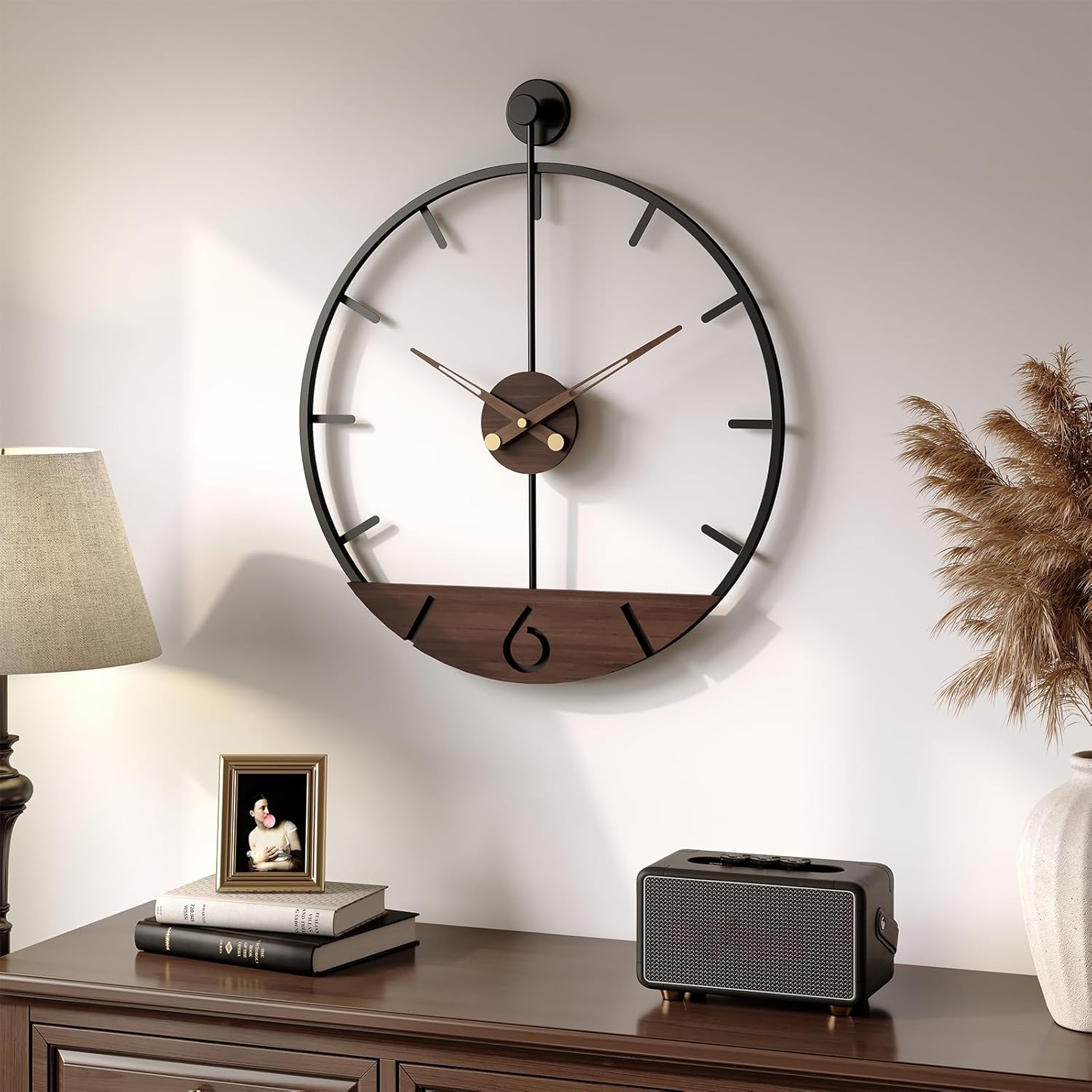 Cuspin 16 Inch Wall Clock Modern Farmhouse Walnut for Living Room Decor | Battery operated, Silent non ticking, wood