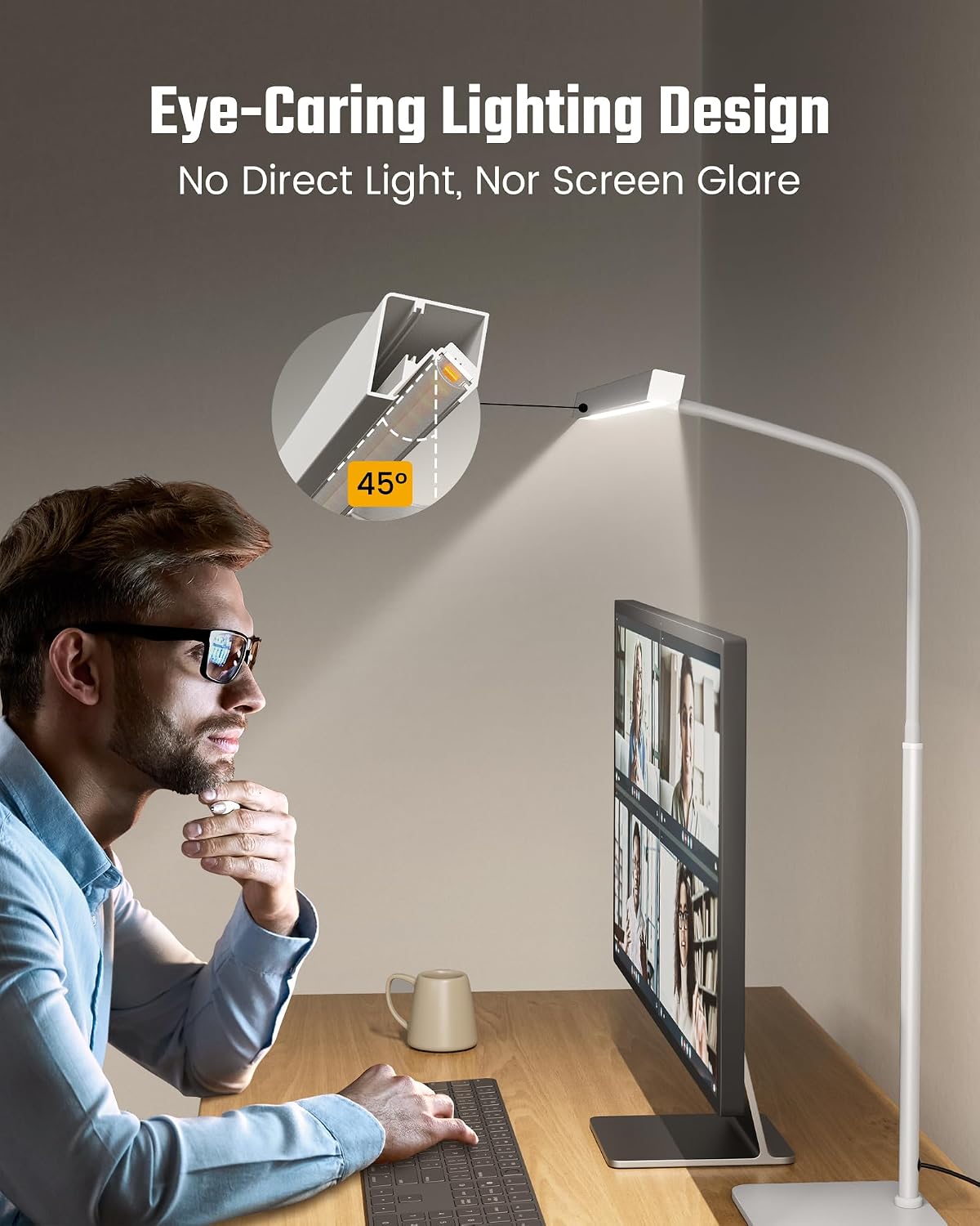 SUPERDANNY LED Desk Lamp for Home Office, Eye-Caring Desk Light with Base | White, 12W Touch Control 3 Colors Dimmable