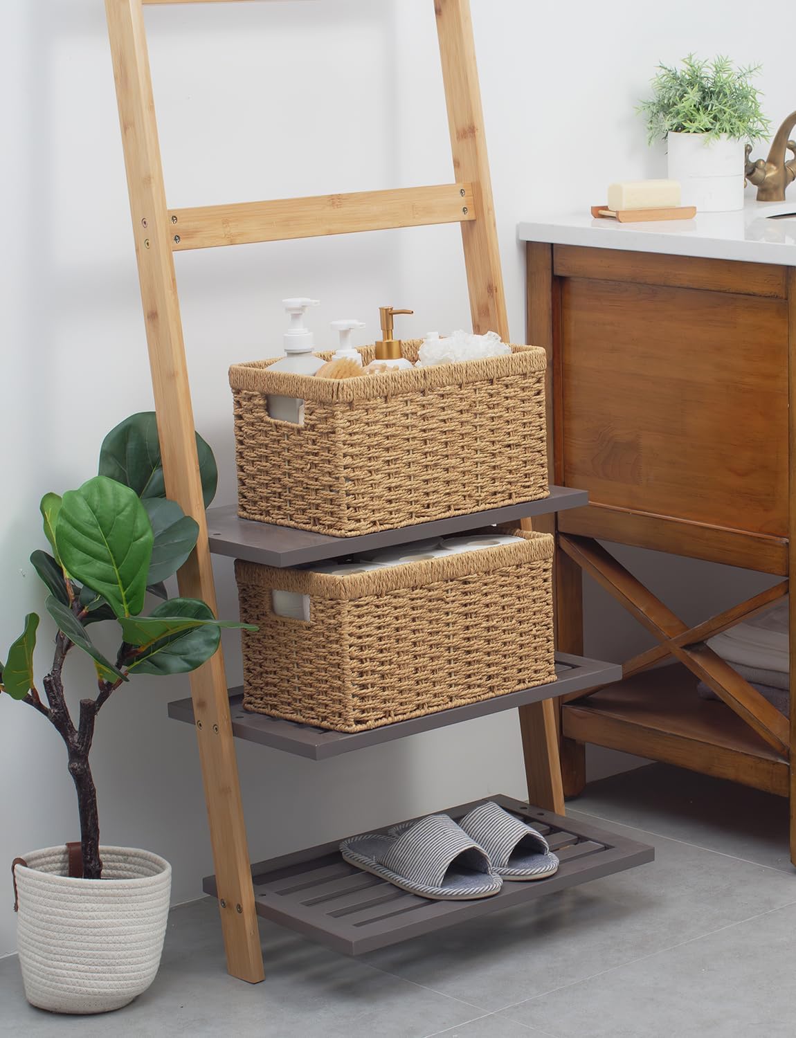 Rectangular Wicker Baskets / Light Brown / 2 x 13
