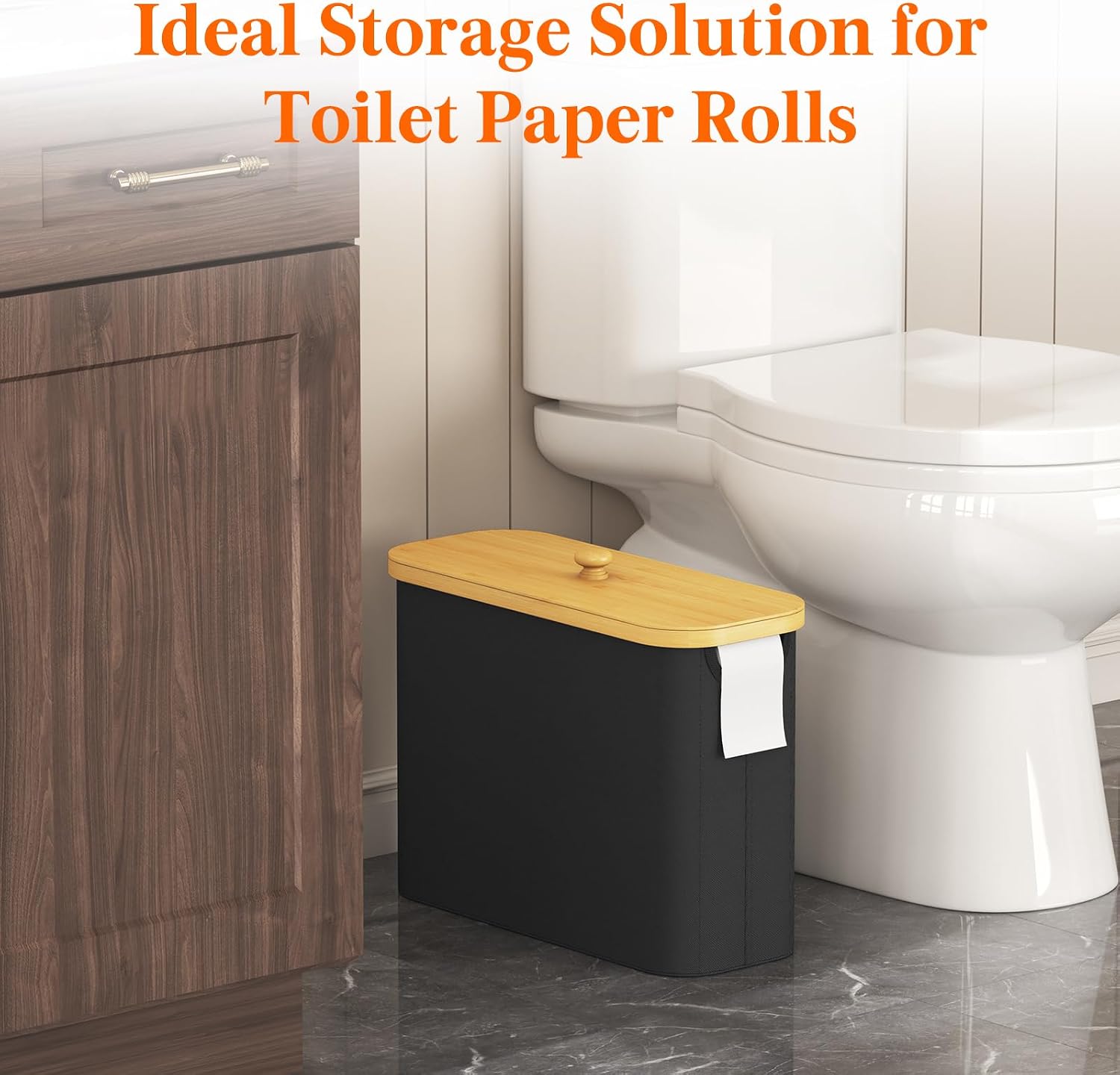 Lifewit Toilet Paper Storage Holder, Large Stand Basket, 23L, Black | 9 to 12 Rolls, Large Paper Stand with Bamboo Lid