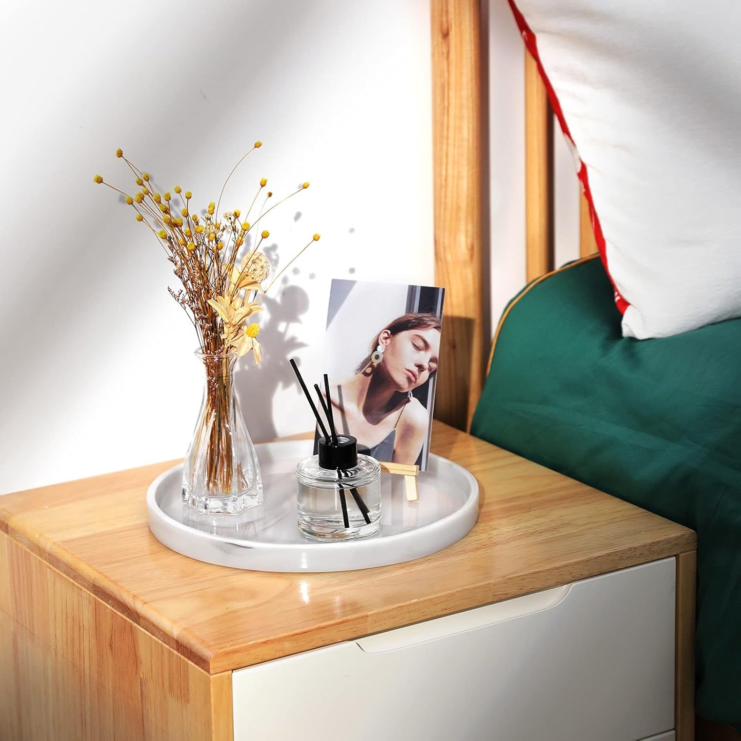 Vanity Tray / Resin Round Tray Decorative Storage Organizer / Round Marble White