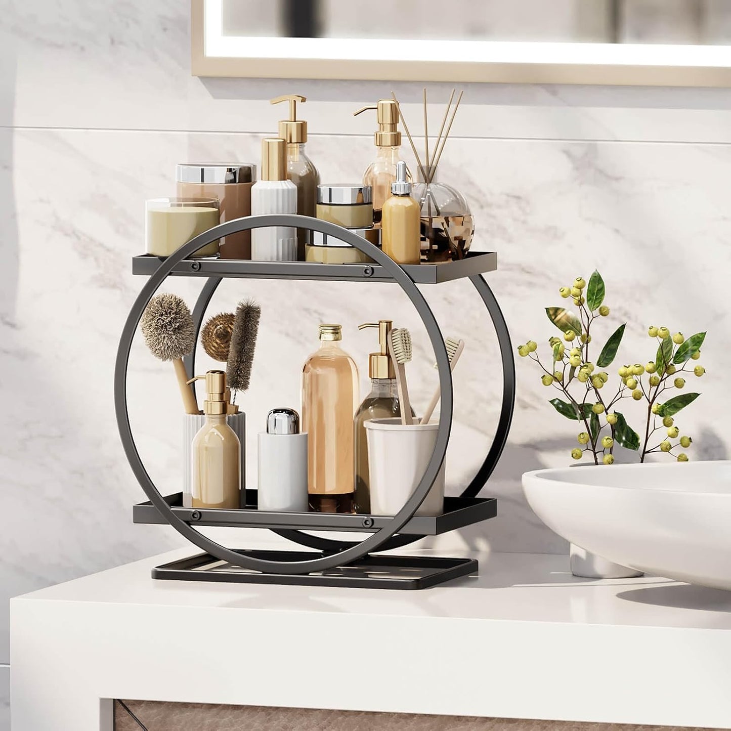 Bathroom Counter Organizer / Black, Circular