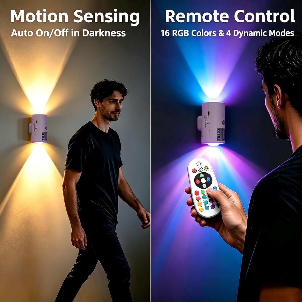 4 Pack RGB Dynamic Gradient Step Lights, Rechargeable Motion Sensor LED Wall Lamp with Remote, 1200mAh Dimmable