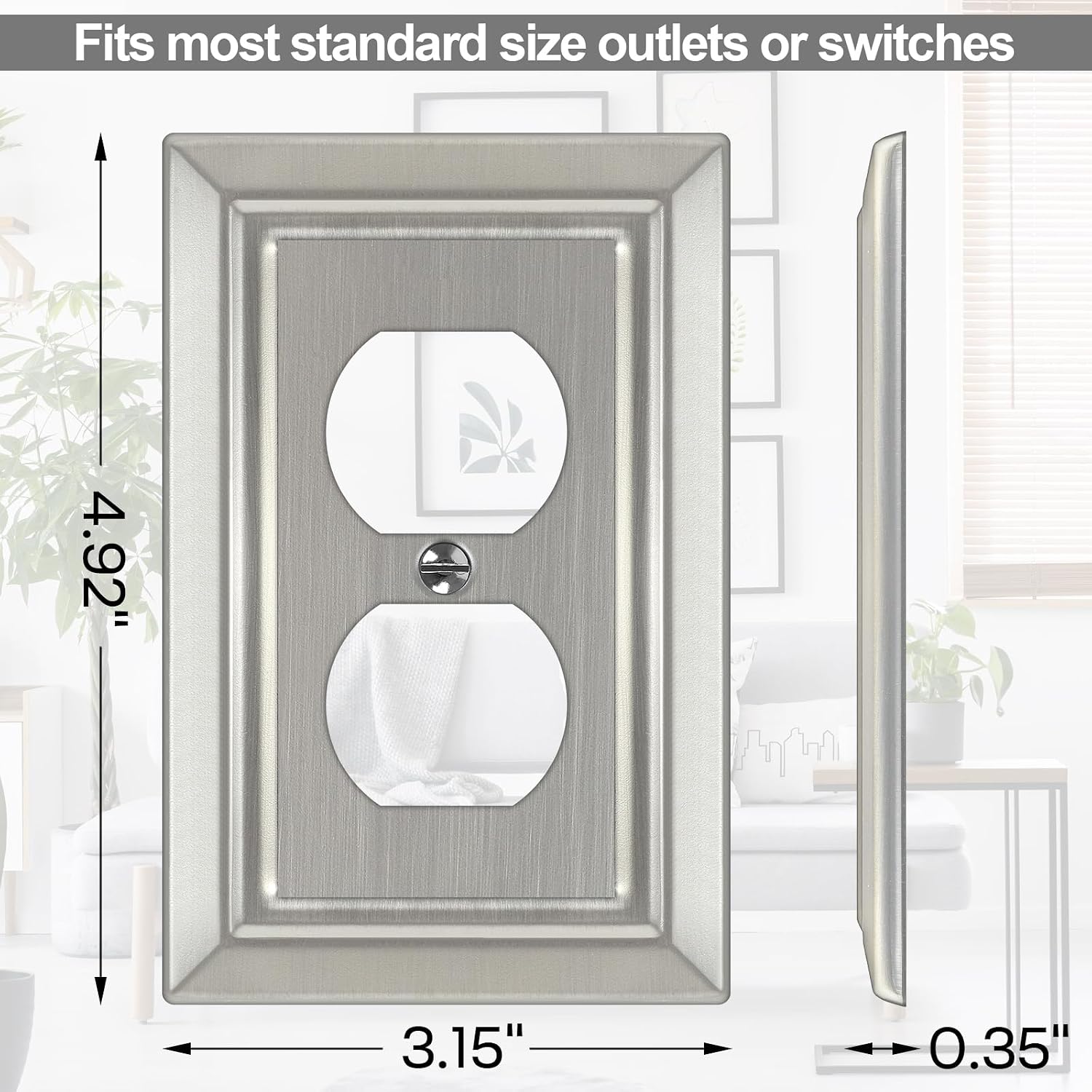 Metal Wall Plate for Electrical Outlets, Outlet Covers Wall Plate, 6 Pack | Decorative Brushed Nickel Switch Plates
