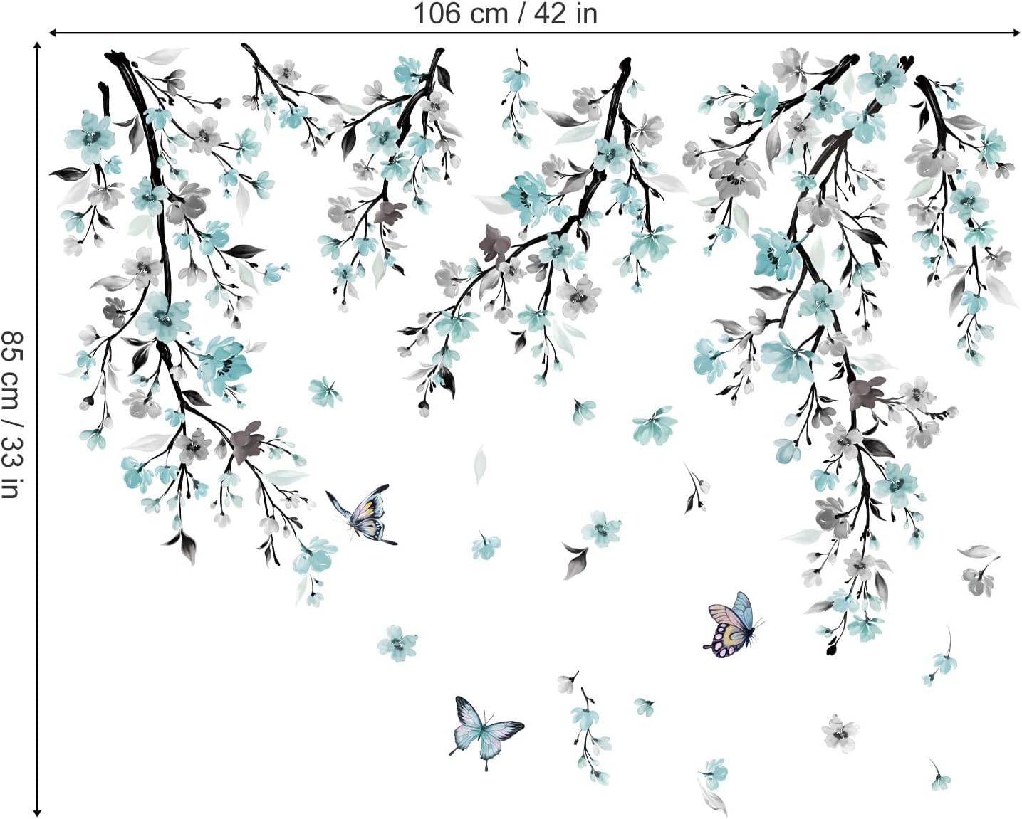 Watercolor Flower Vine Wall Stickers Hanging Floral Tree Branch Wall Art Decals / Blue