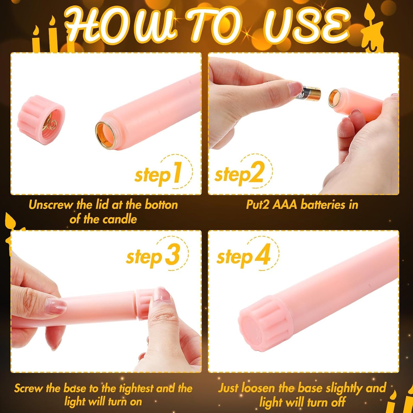 Fumete 24 Pack Flameless Taper Candles with Remote Control and Timer Flickering LED Taper Candles Realistic 3D Flame
