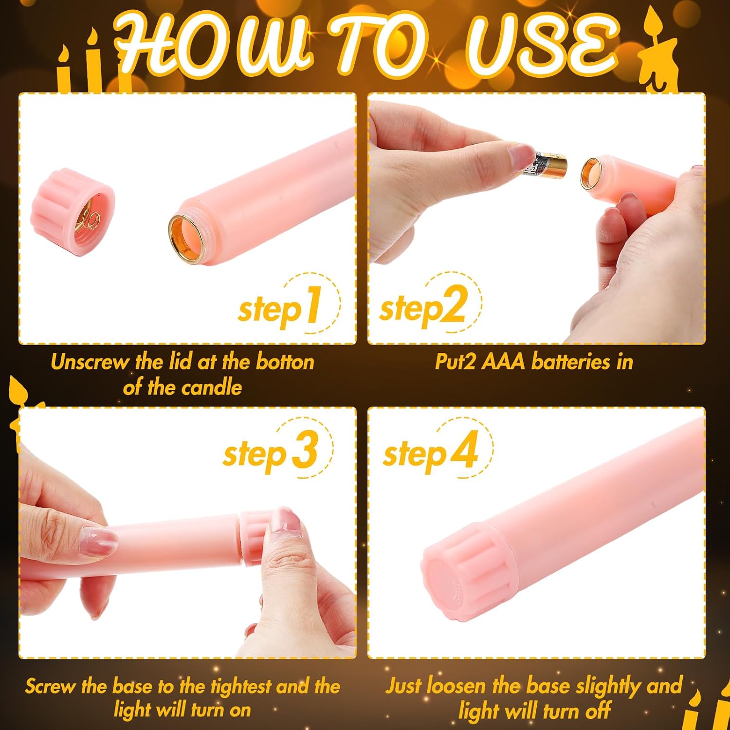Fumete 24 Pack Flameless Taper Candles with Remote Control and Timer Flickering LED Taper Candles Realistic 3D Flame