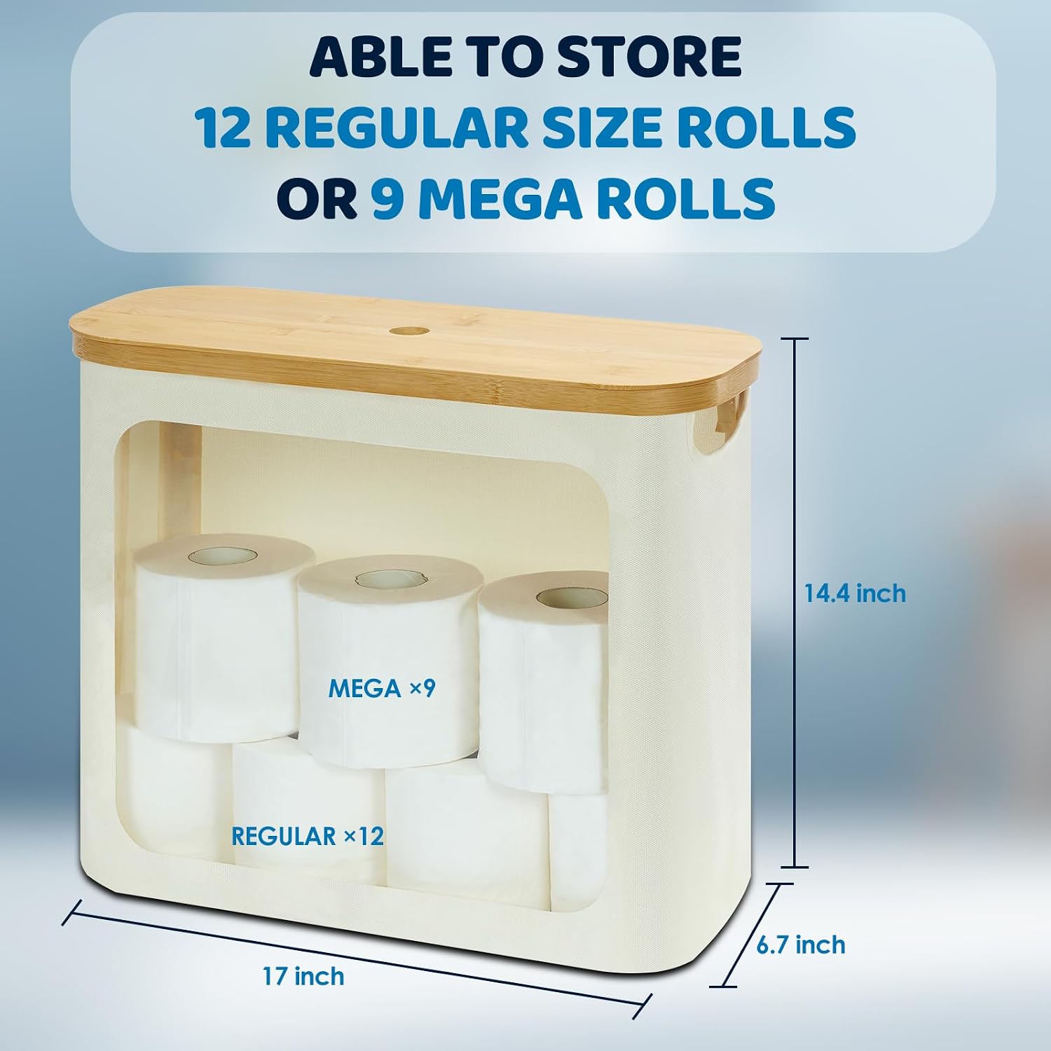 Toilet Paper Storage with Lid, Large Toilet Paper Holder for up to 12 Rolls, Free Standing Bathroom Storage Organizer