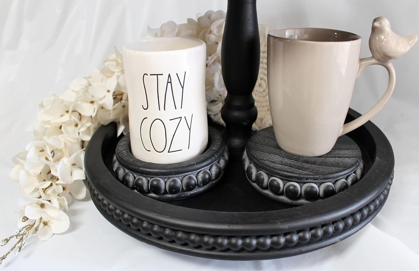 Sturdy 2-Sided Stackable Decor Pedestal Stands / Black - Round / Set of 2