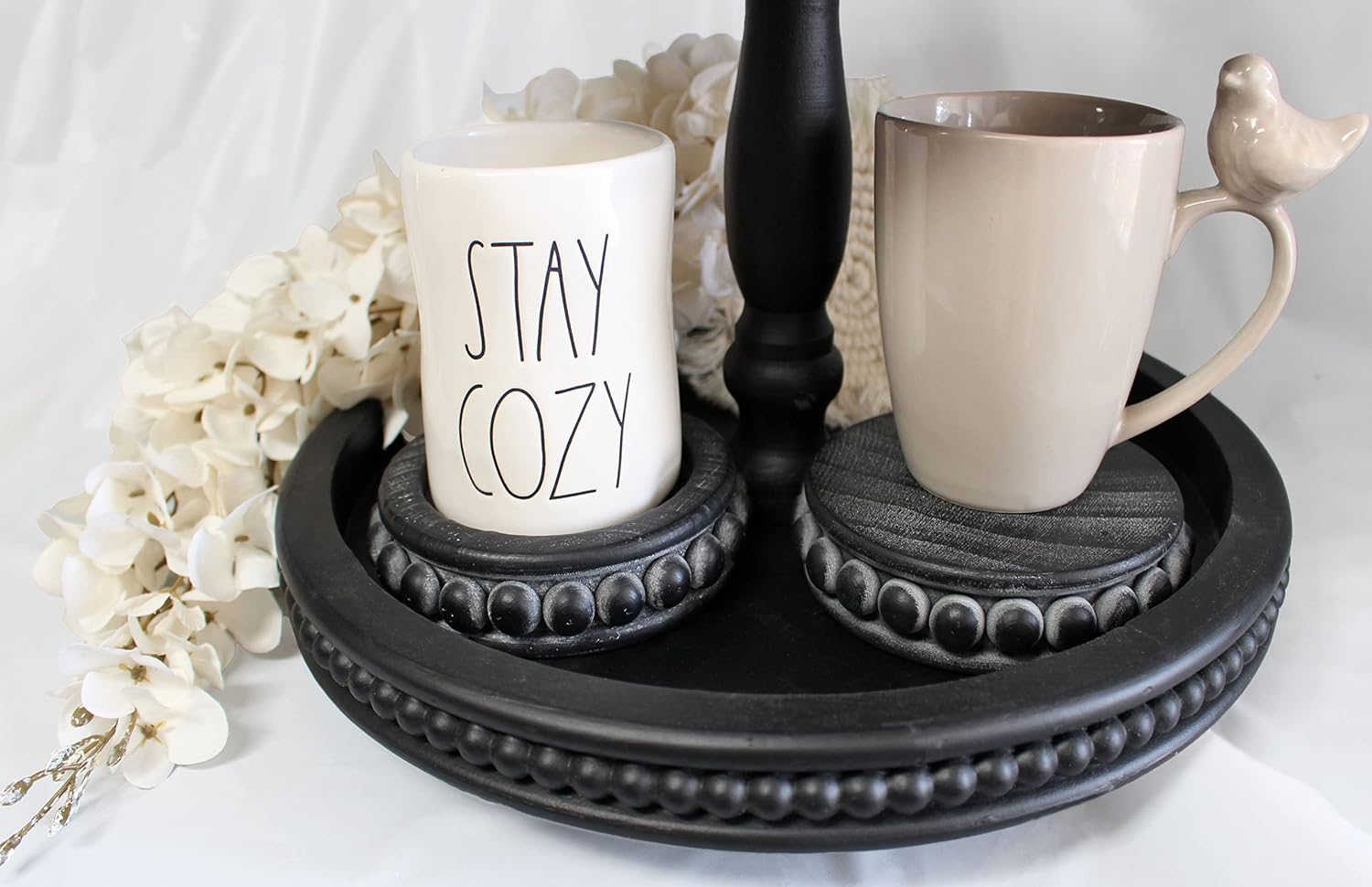 Sturdy 2-Sided Stackable Decor Pedestal Stands / Black - Round / Set of 2