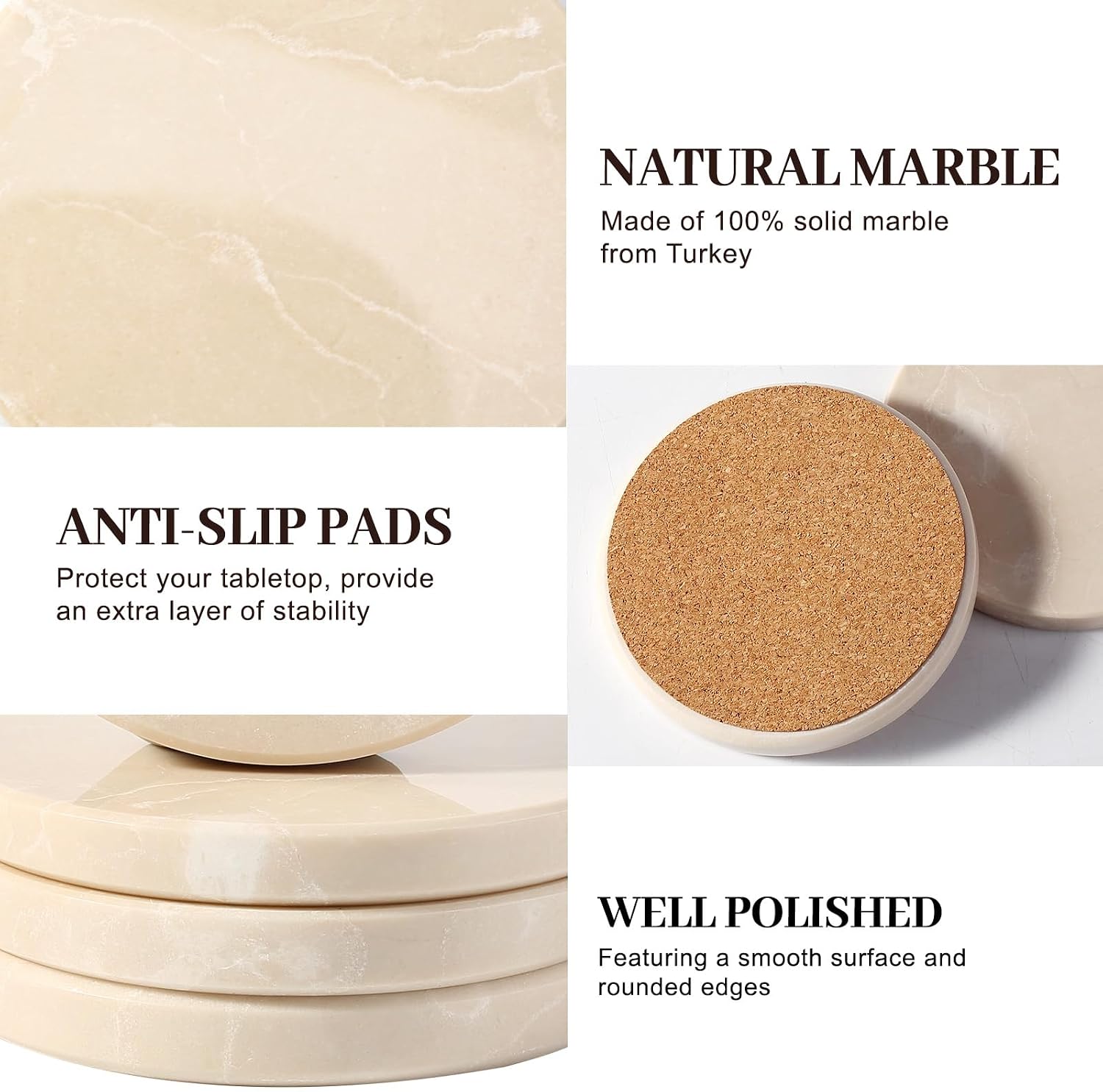4" Stone Coaster for Drinks Coffee / Beige / Set of 4