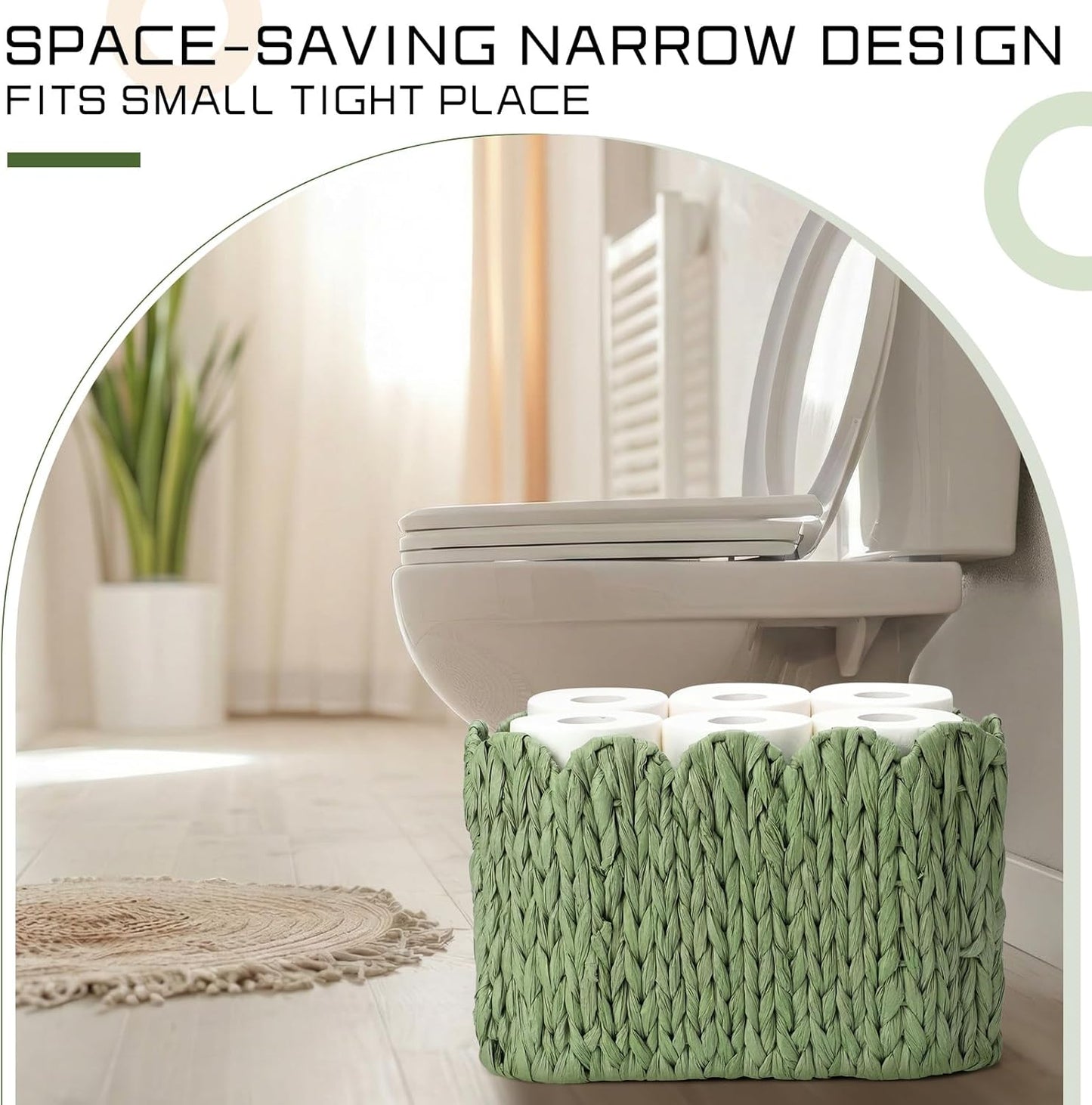 Toilet Paper Storage Basket Scalloped Woven Bathroom Basket / Sage Green / Scalloped Style / Wicker