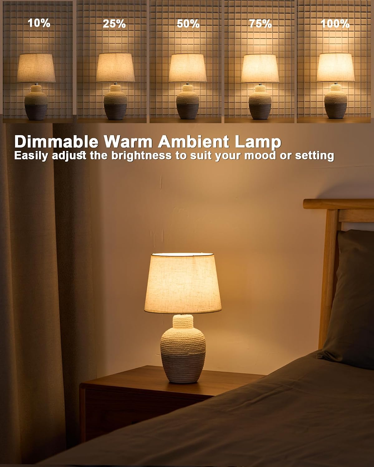 UMEXUS 13" Small Cordless Rechargeable Battery Table Lamp, Coastal Ceramic | Remote Control Timer, Dimmer, RGB & Warm