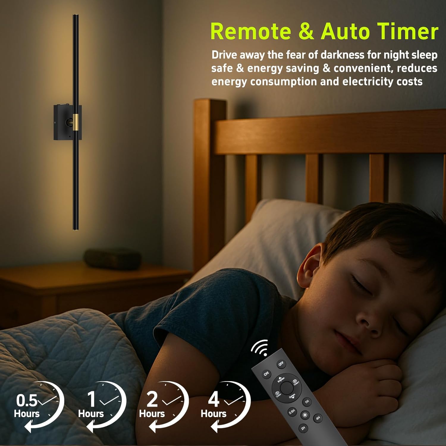 Battery Operated Wall Sconces Set of 2, 10000mAh, Black | Detachable rechargeable battery, 31.5" wireless lighting for