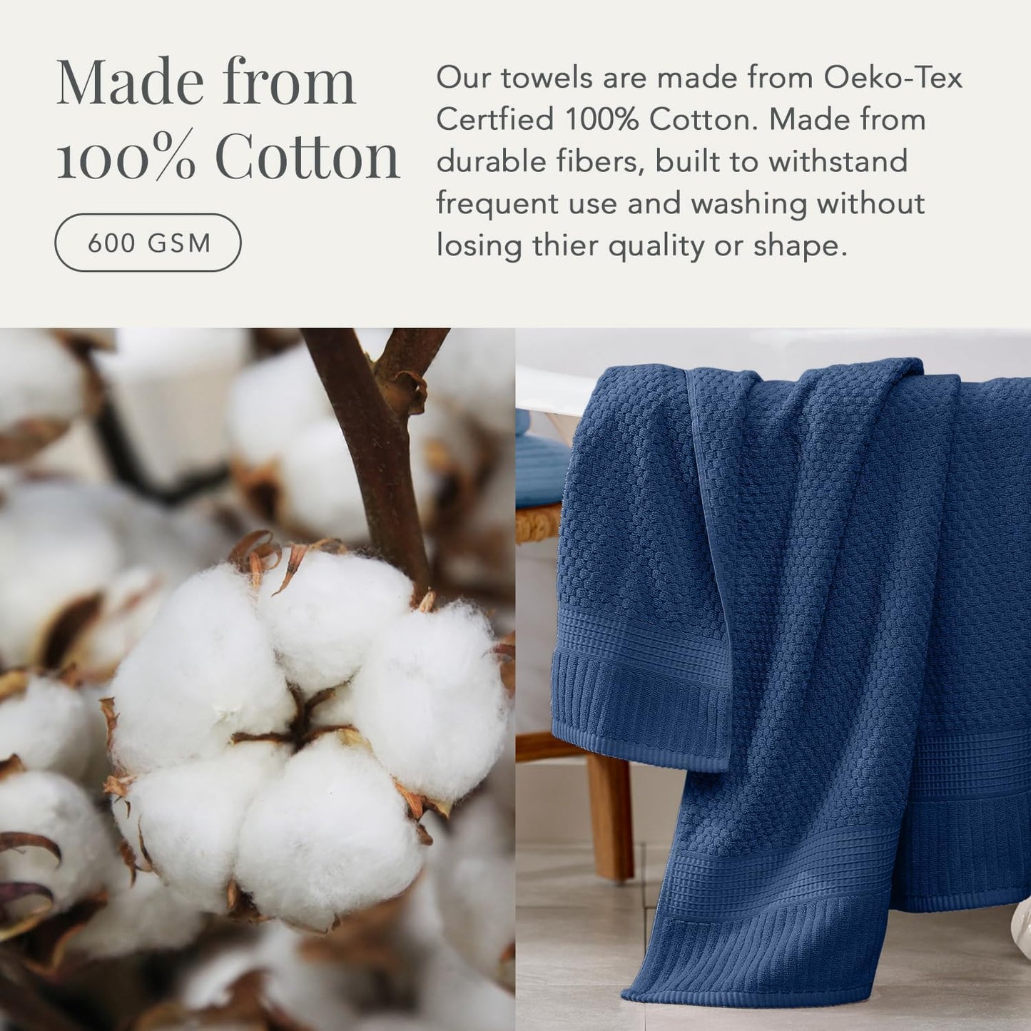 NY Loft 100% Cotton 6-Piece Bath Towel Set | Navy | Oeko-TEX | Quick-Dry | 30" x 52" Bath Towels | 16" x 28" Hand