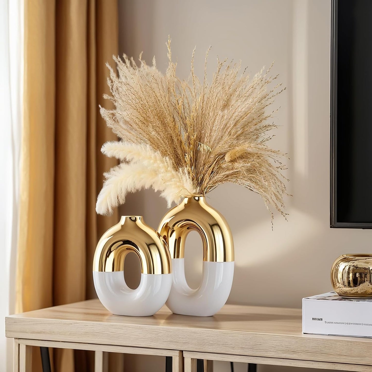 White and Gold Ceramic Vase Set Home Decor / White Gold