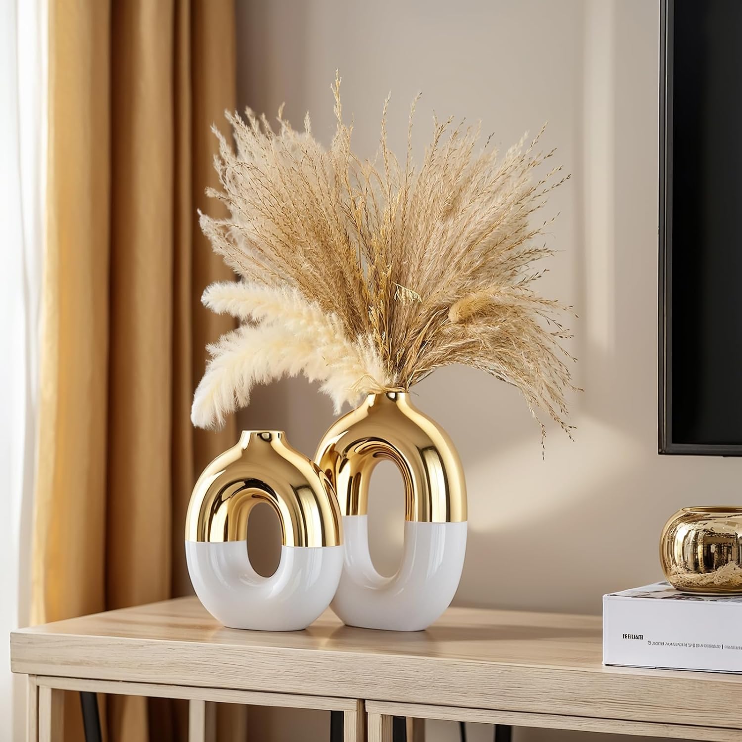 White and Gold Ceramic Vase Set Home Decor / White Gold