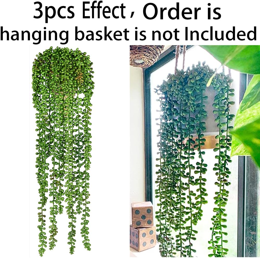 Artificial Fake String of Pearls Plant Faux Succulents Hanging Plants / Dark Green / Set of 3