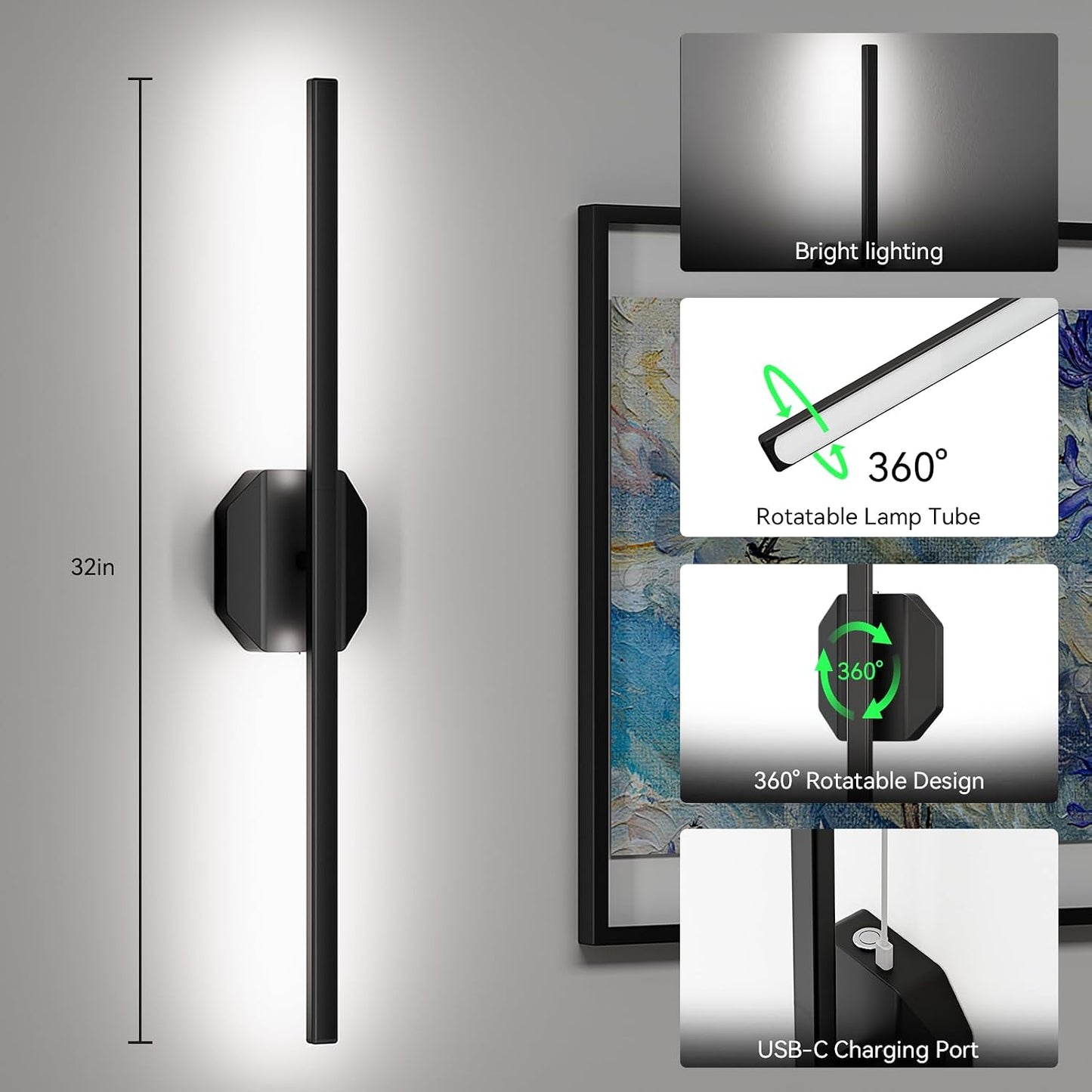 Wall Sconces Set of Two Battery Operated Wall Sconce,Wireless Wall Light USB Rechargeable Wall Light with Remote