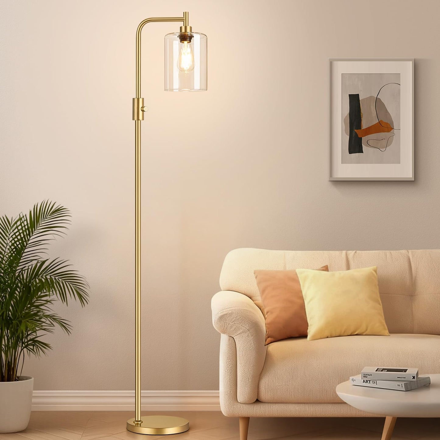 Ambimall 60" Floor Lamp with 3 Color Temperatures, Adjustable Beige Shade, Gold Pole - Tall Lamp for Living Room