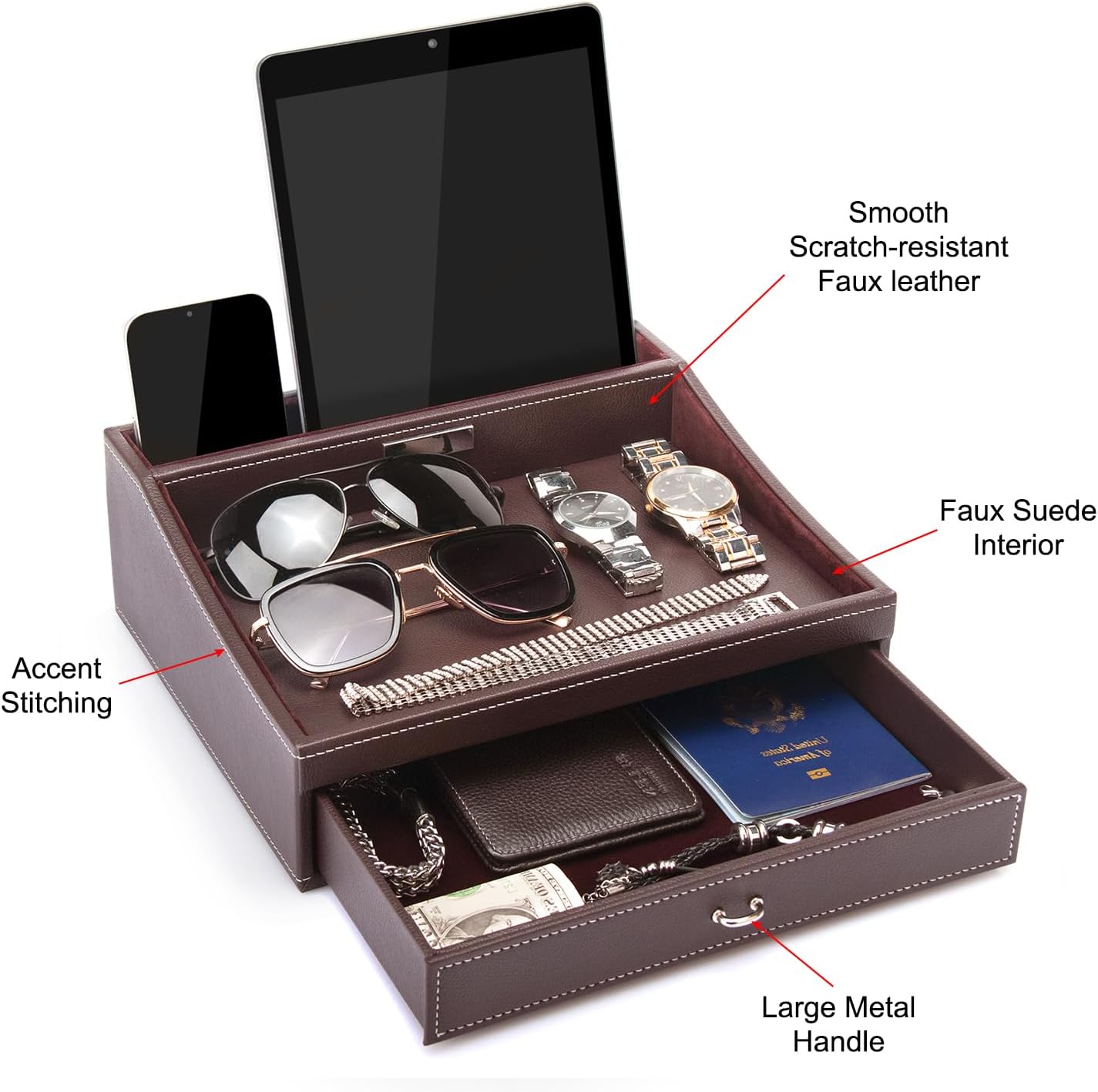 Baoyun Fathers Day Nightstand Organizer for Men, Mens Jewelry Box, Mens Dresser Organizer Countertop, Large Capacity