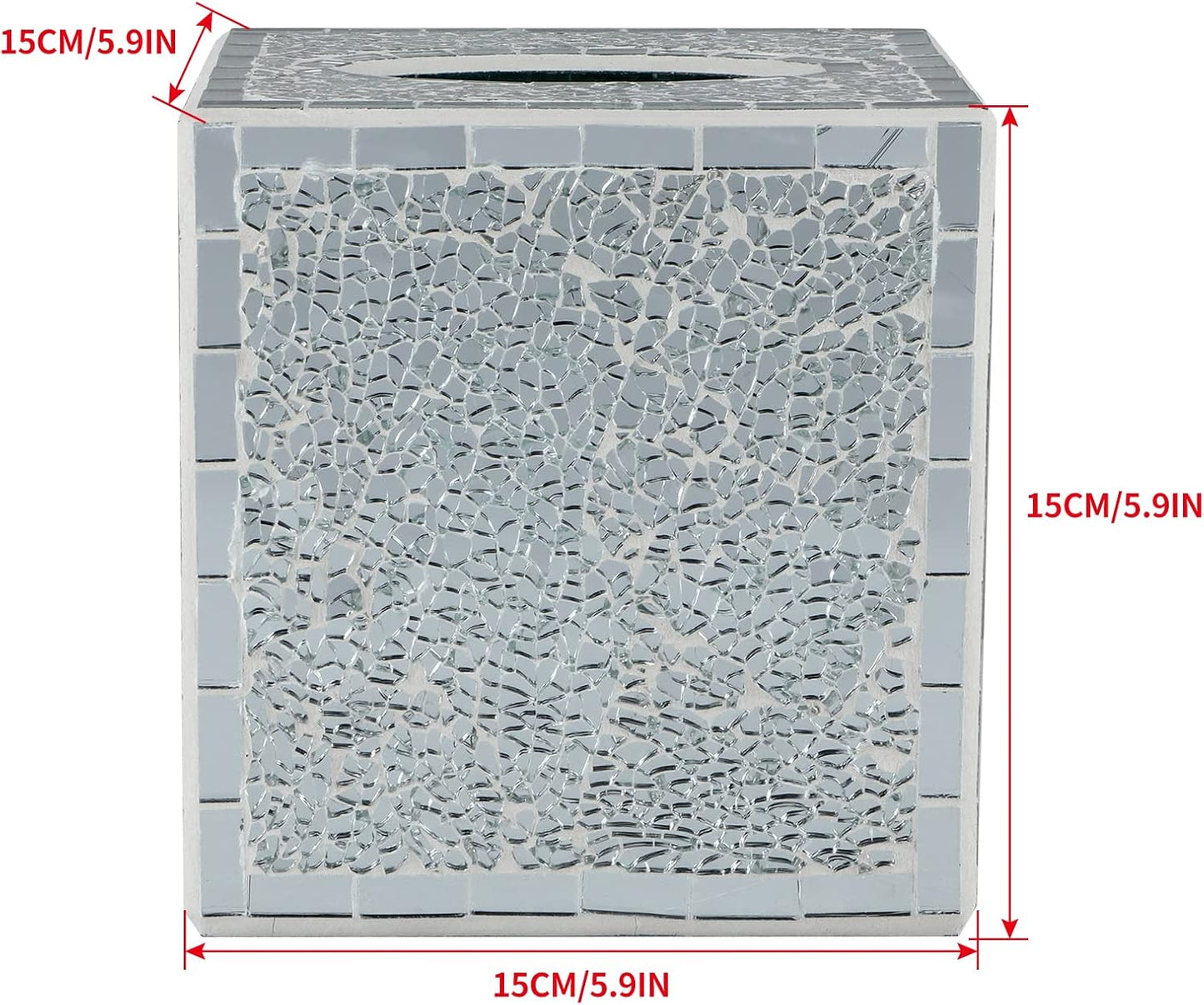 Mosaic Glass Tissue Box Holder / Silver
