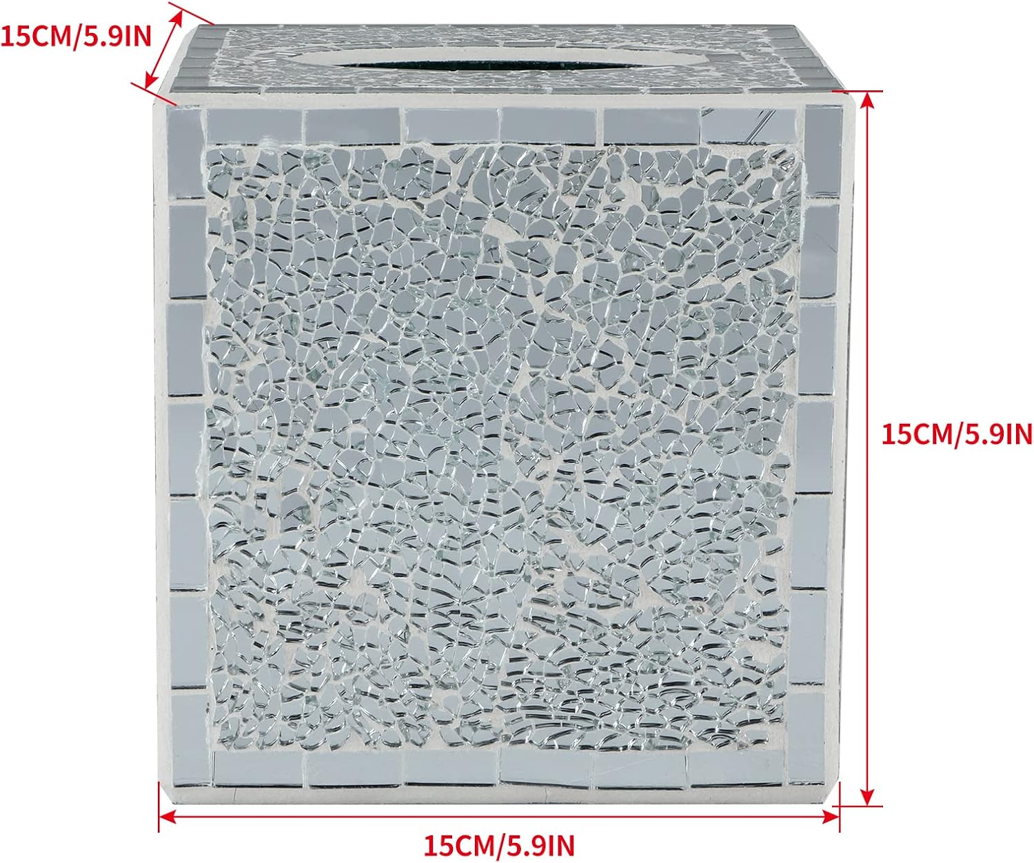 Mosaic Glass Tissue Box Holder / Silver