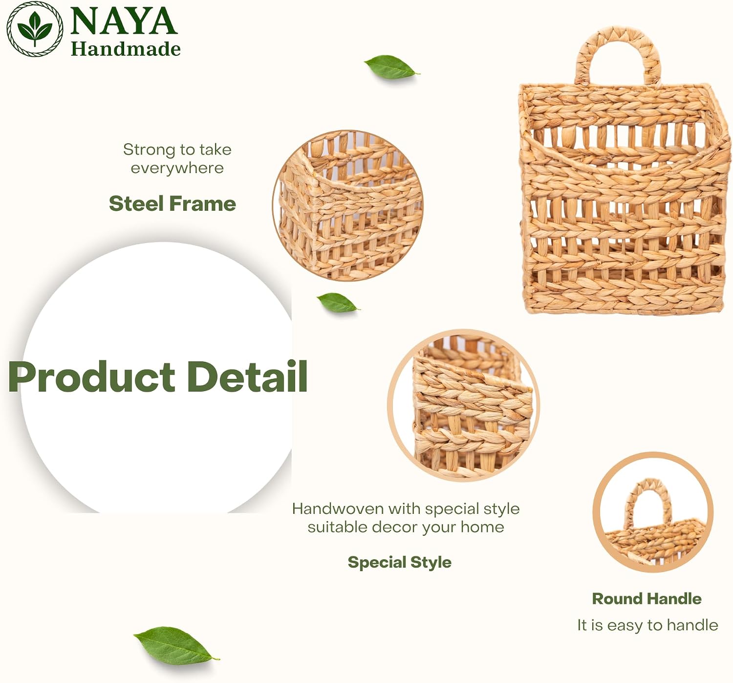 NAYA Water Hyacinth Hanging Wicker Basket