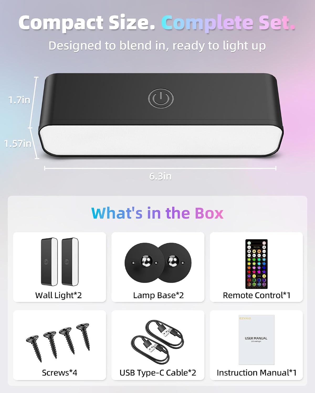 EZVALO Wireless RGB Light Bars, Rechargeable LED Mood Lights with Remote | 80 RGB Colors, Dynamic RGB Effects