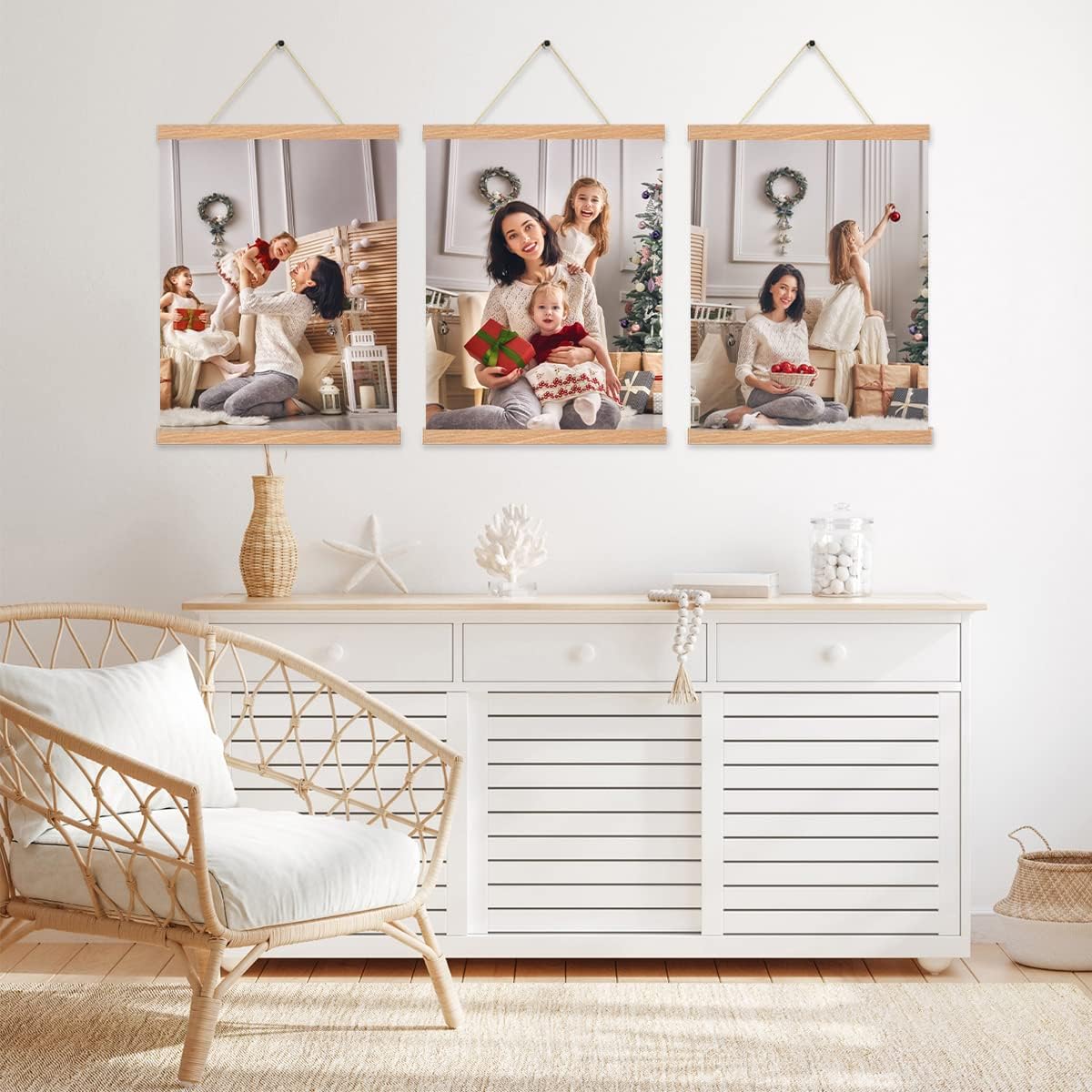 3 Pack Magnetic Poster Hanger Frame 20 Inch Pine Color,20x24 20x30 20x28 Poster Frame Wood Magnet Frames Hangers for
