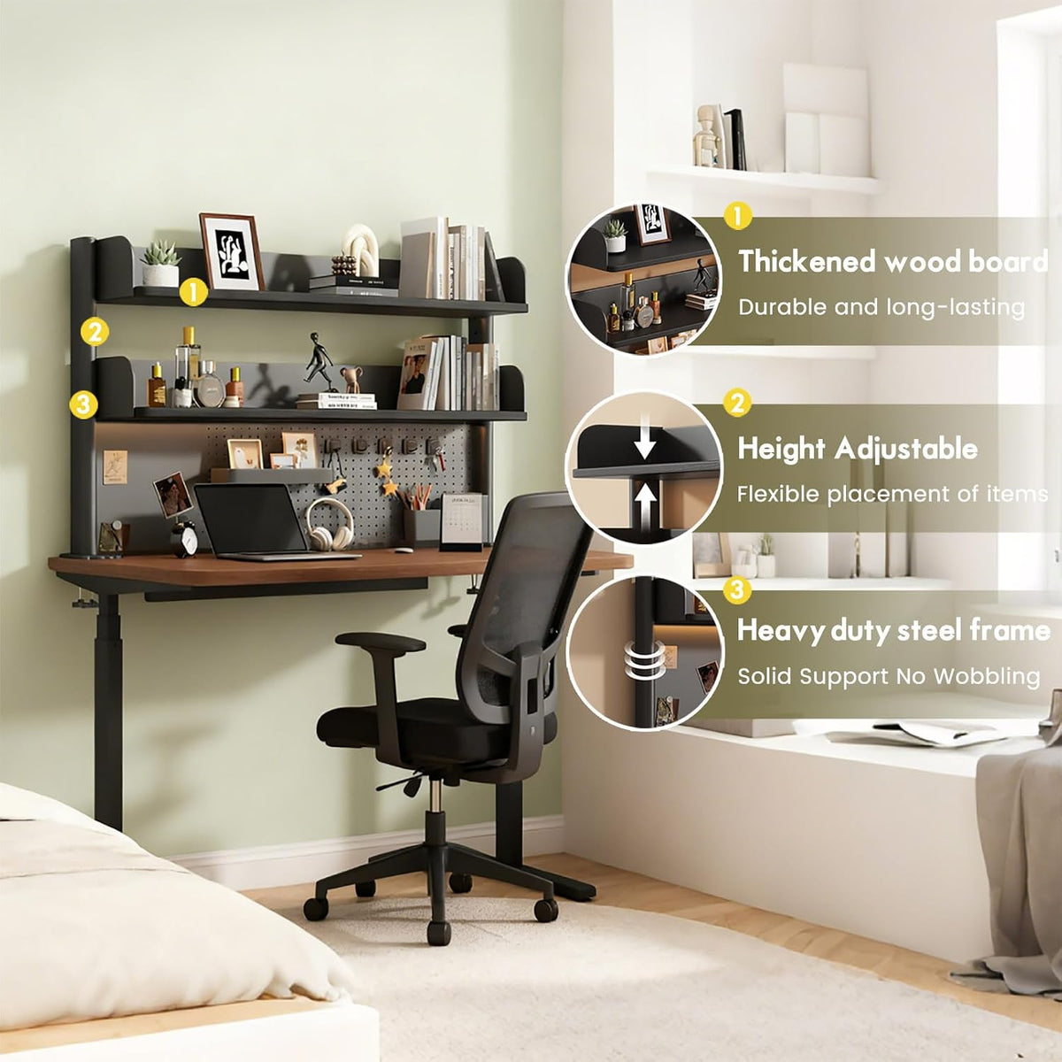 Clamp On Desk Shelf Organizer with Pegboard Desk Hutch Dorm with Storage Bookshelf Desk Top Organizer Shelf