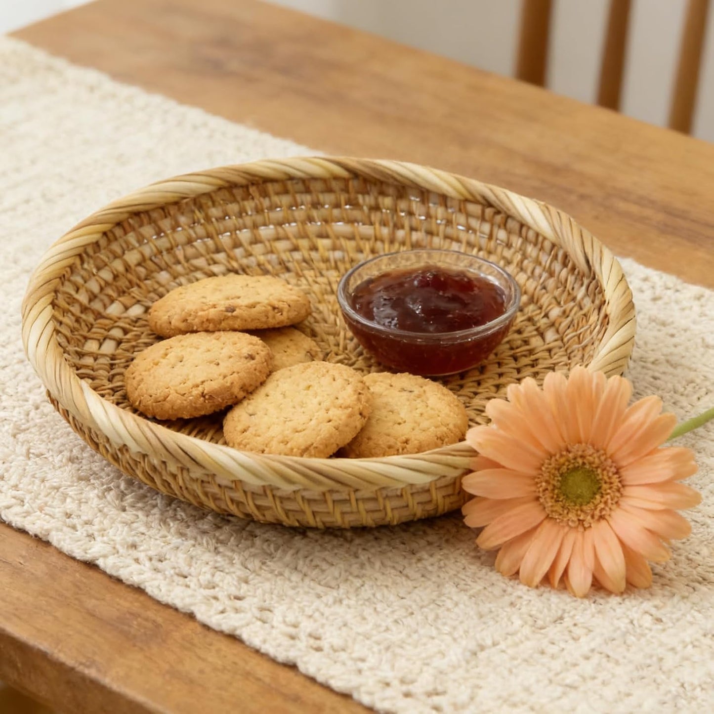 Handmade Rattan Basket Small Round Woven Storage Basket Tray Small Decorative Bowl / 8.7 / Basic