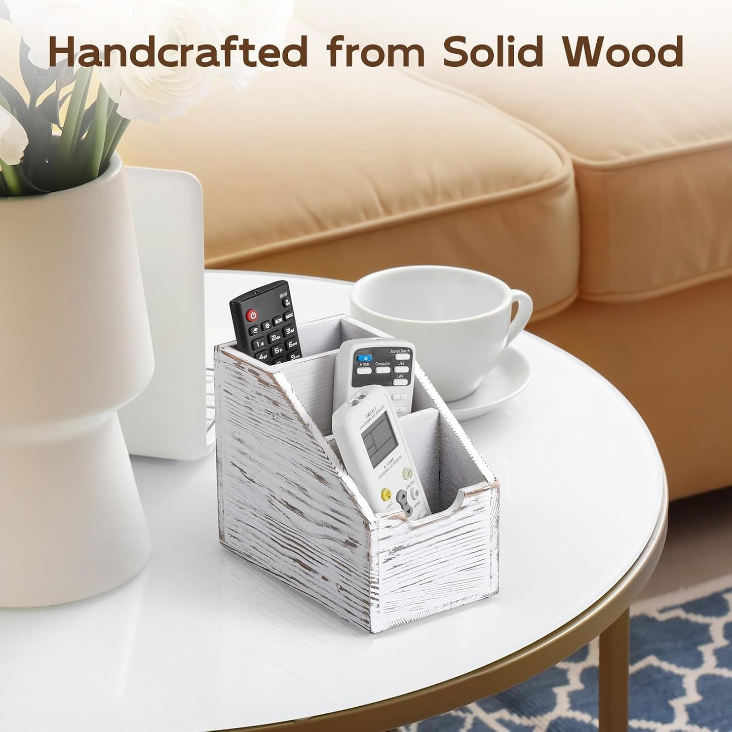 TV Remote Holder / Rustic White / 3 Slots