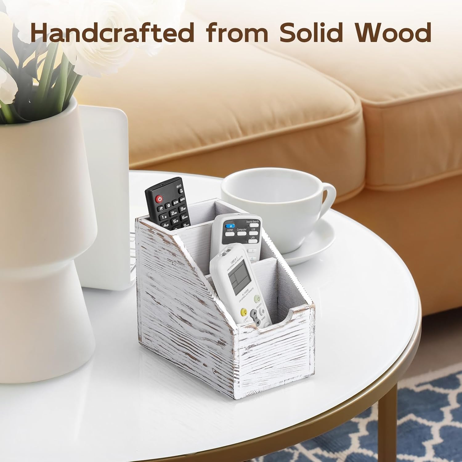 TV Remote Holder / Rustic White / 3 Slots