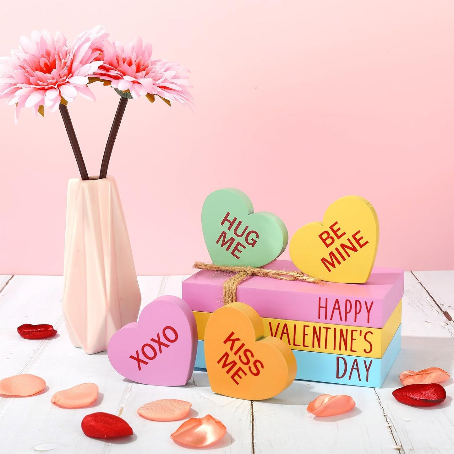 Faux Stacked Books Conversation Heart Tiered Tray Decor Candy Decorative Wooden / Valentine's Day